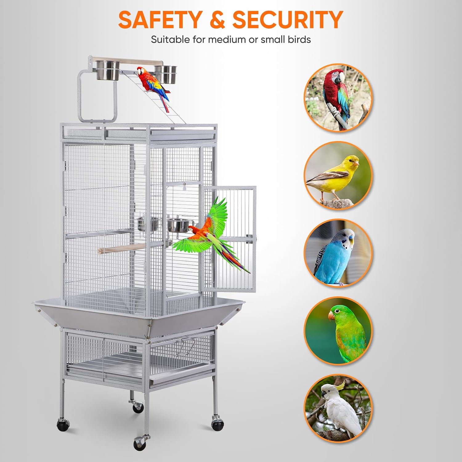 Nova Microdermabrasion 68-Inch Height Wrought Iron Standing Large Play Top Bird Cage for African Grey Small Quaker Parrot Cockatiel Sun Parakeet Green Cheek Conure Dove Budgie Lovebird
