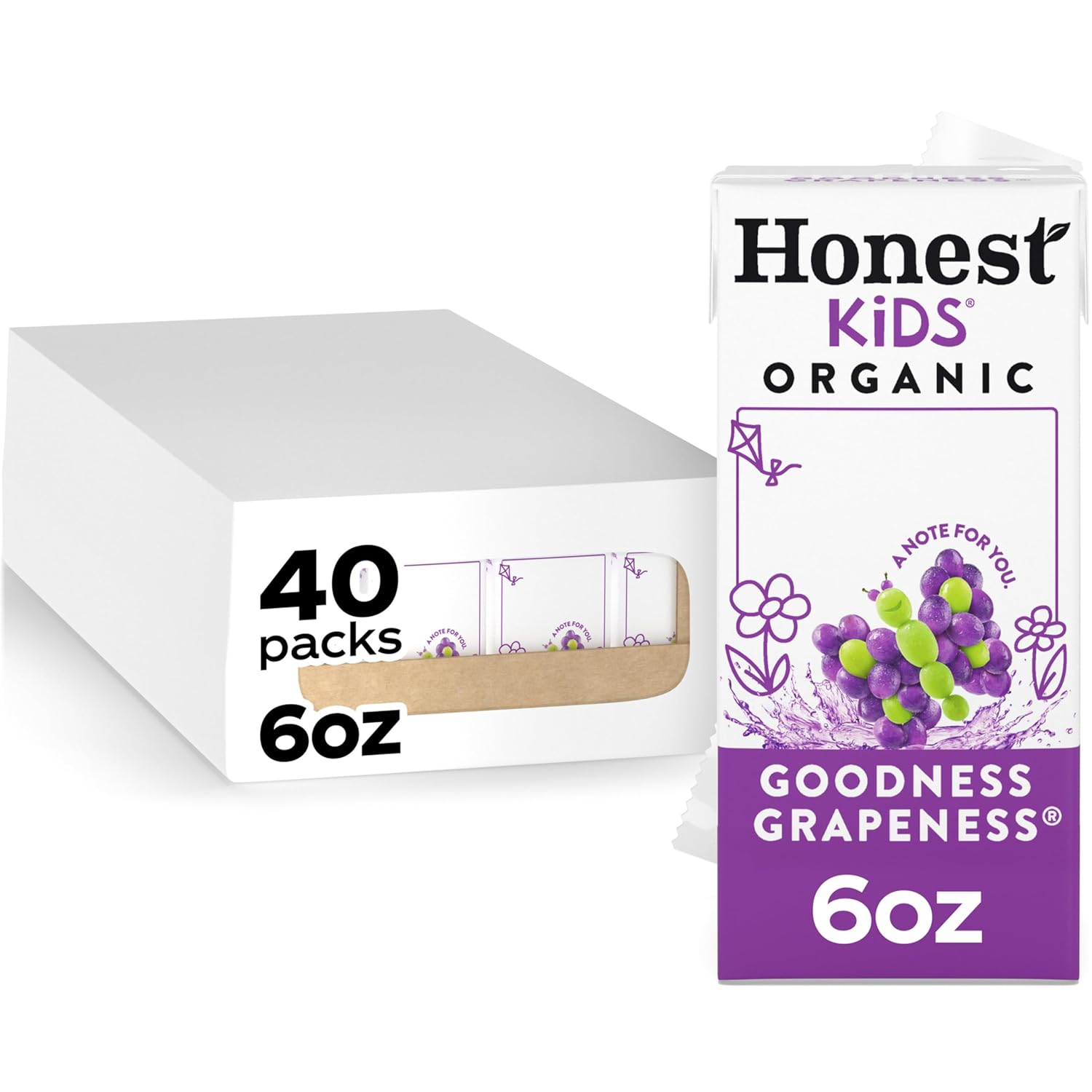 Honest Kids Appley Ever After, Organic Juice Drink, 6 Fl oz Juice Boxes, Pack Of 40, Apple