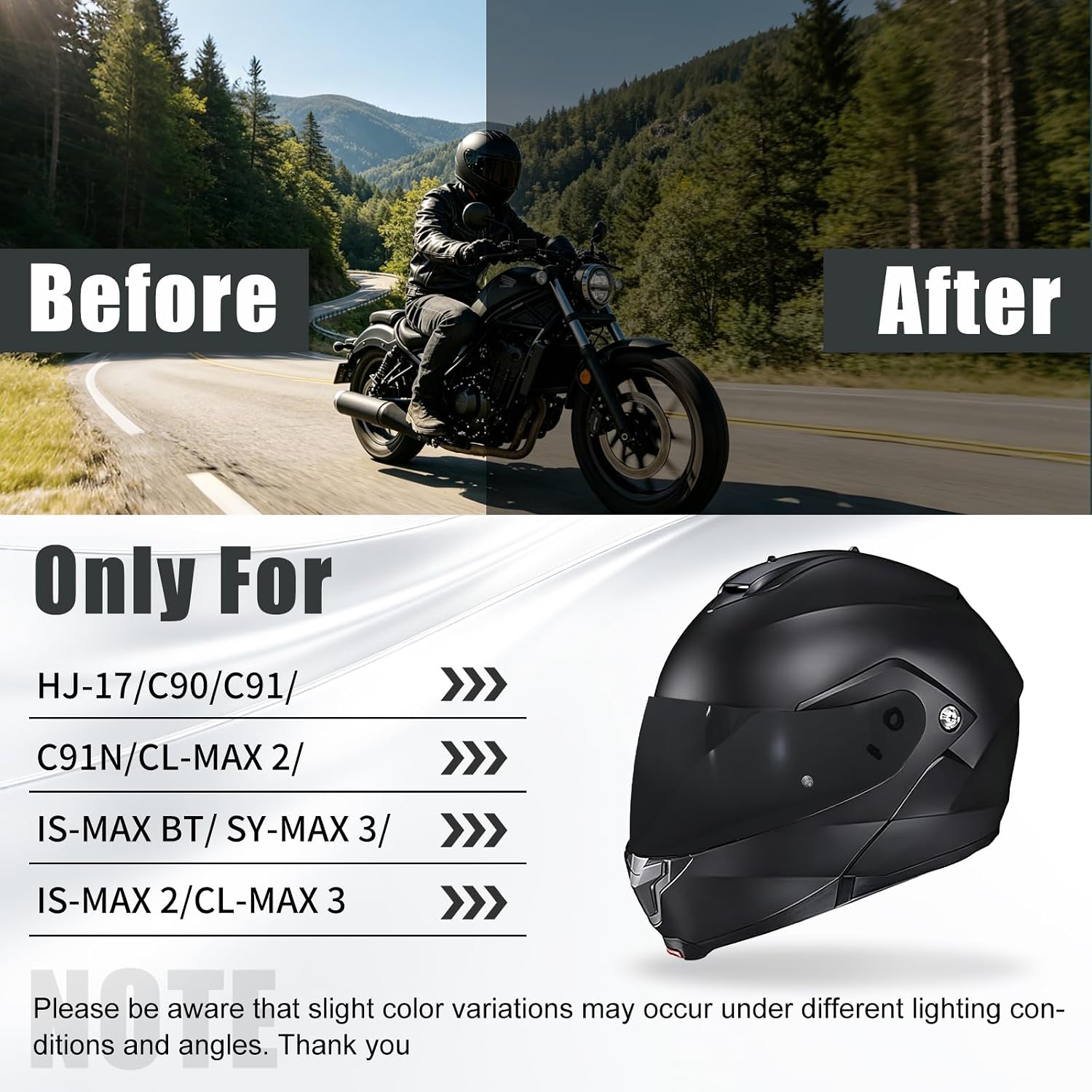 VCOROS C91 Helmet Shield for HJ-17 C90 C91N CL-MAX 2 IS-MAX BT SY-MAX 3 | UV400 Protection,Tinted Face Shield for HJ-17 C90 C91N CL-MAX 2 IS-MAX BT SY-MAX 3 IS-MAX 2 CL-MAX 3 Visor Replacement