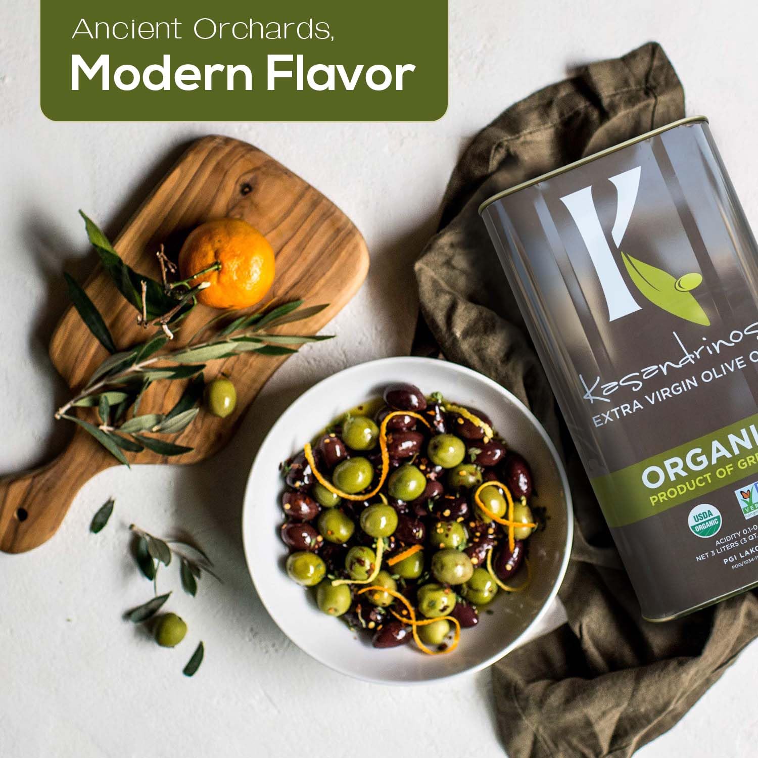 Kasandrinos Organic Olive Oil Extra Virgin, Polyphenol Rich Greek Olive Oil, 100% Organic First Cold Pressed, Mild + Delicate Flavor, Verified by Non GMO, 500 ml / 16.9 oz