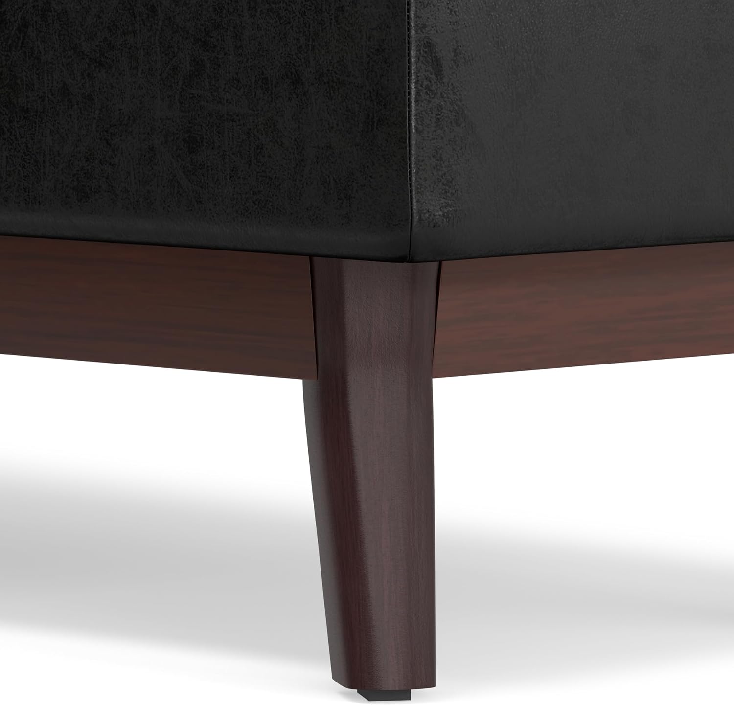SIMPLIHOME Owen 34" Wide Vegan Leather Lift Top Ottoman in Dark Blue