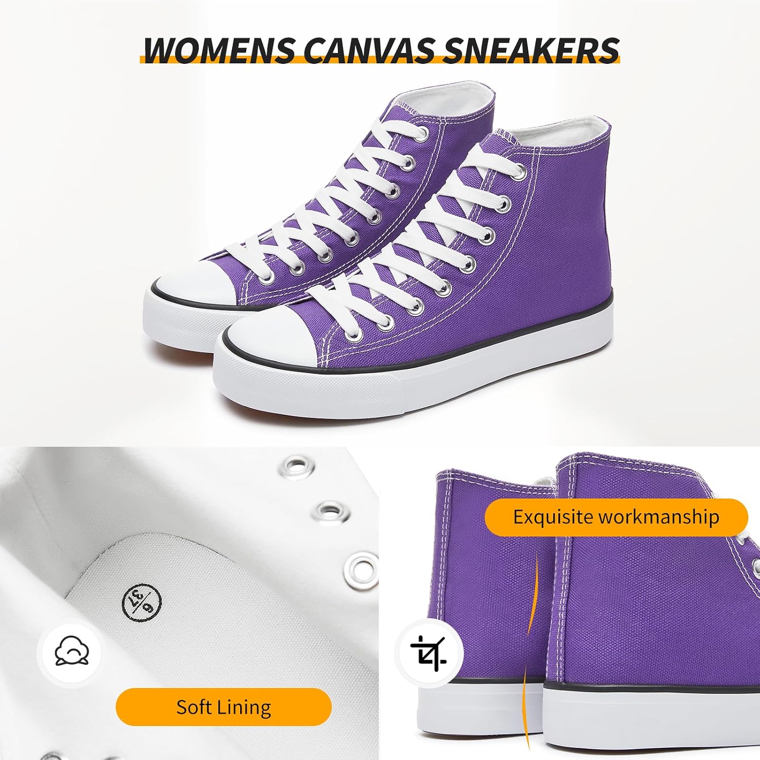 Womens Canvas Sneakers High Top Lace ups Casual Walking Shoes