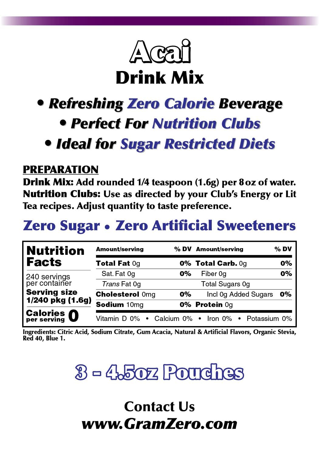 GramZero Raspberry Blush, Sugar Free Drink Mix, Pitcher Pack, Great For Nutrition Club Loaded Tea, Zero Calorie, Stevia Sweetened