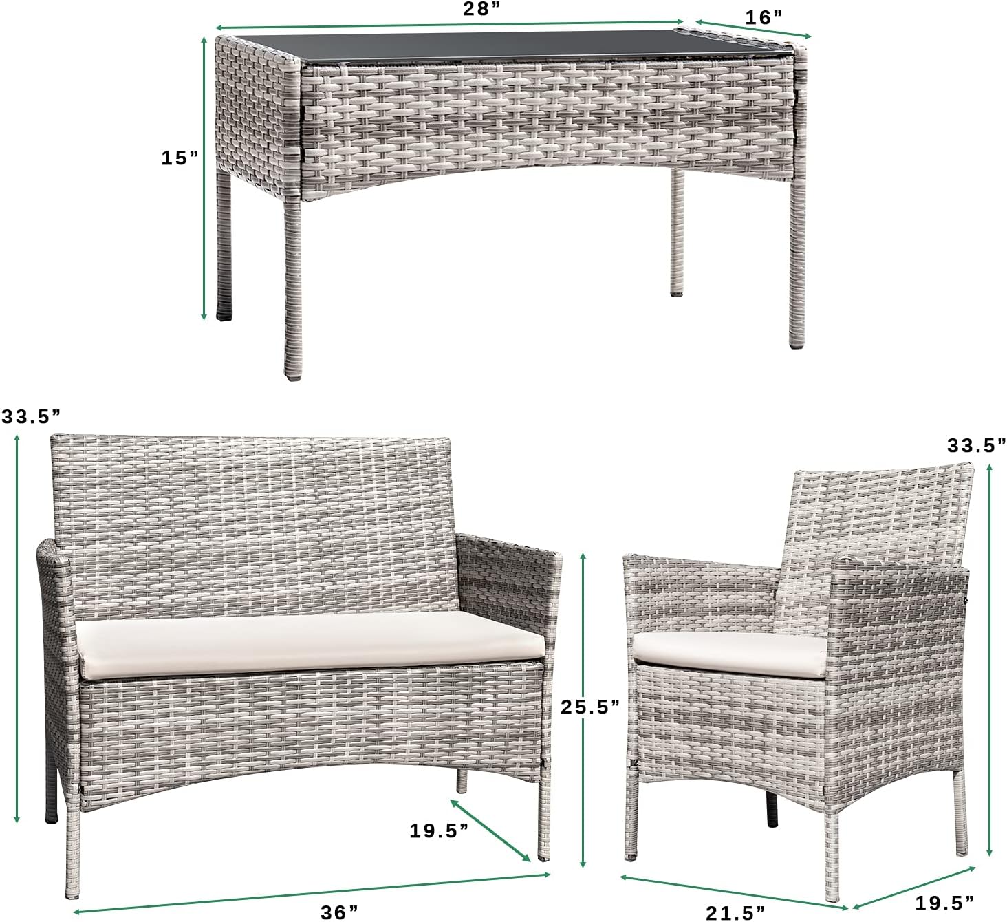 Greesum Patio Furniture 4 Pieces Conversation Sets,Brown and Beige