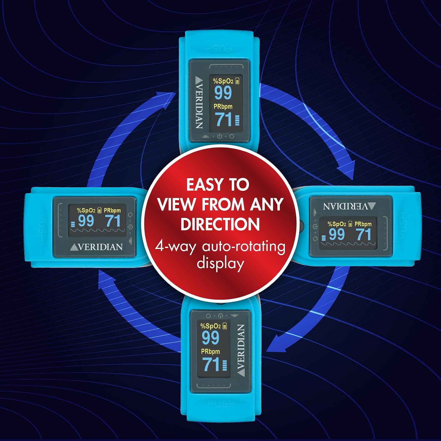 Deluxe Fingertip Pulse Oximeter | Pulse Rate Monitor, Auto-Rotating Display with 4 Backlit Modes, Lanyard & Batteries Included