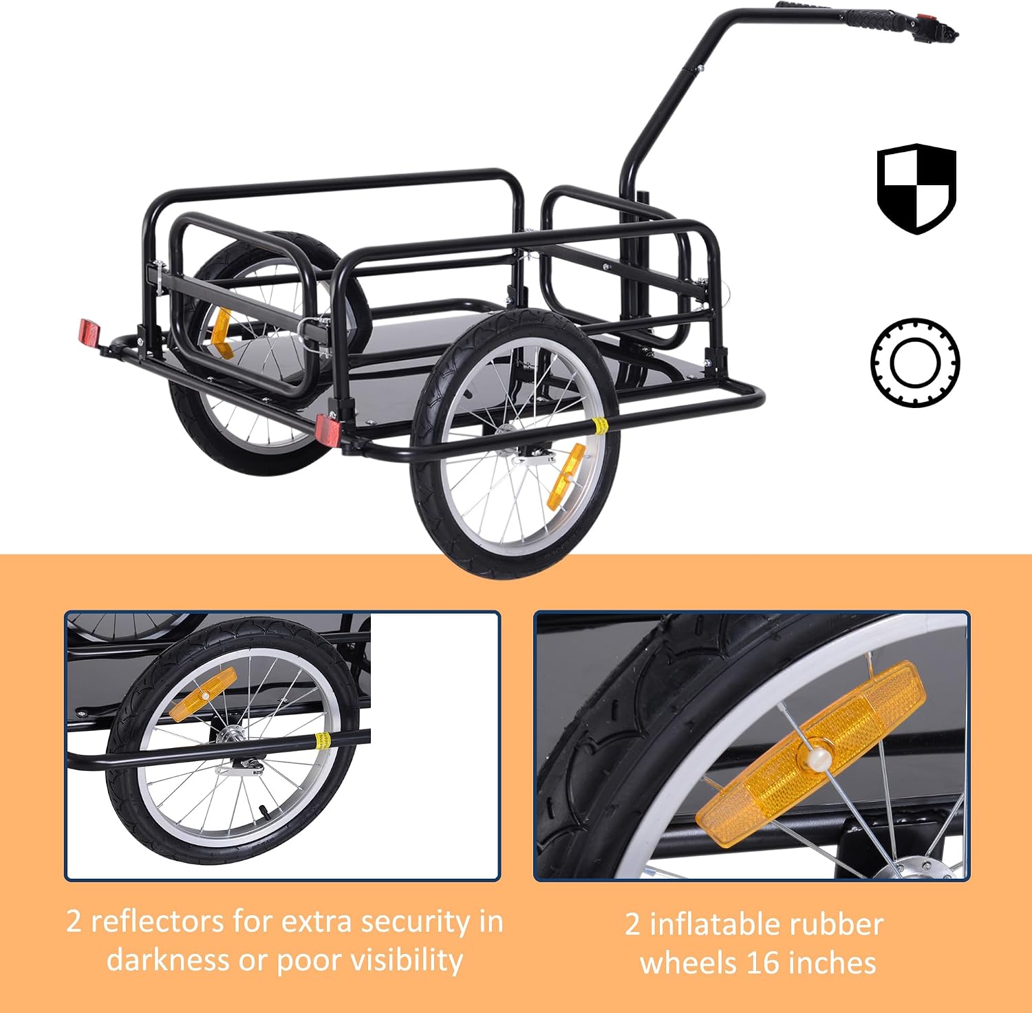 Aosom Bike Cargo Trailer Heavy-Duty with Universal Hitch 16" Wheels Black | Bicycle Trailer, Bike Wagon Cart, Foldable Compact Storage