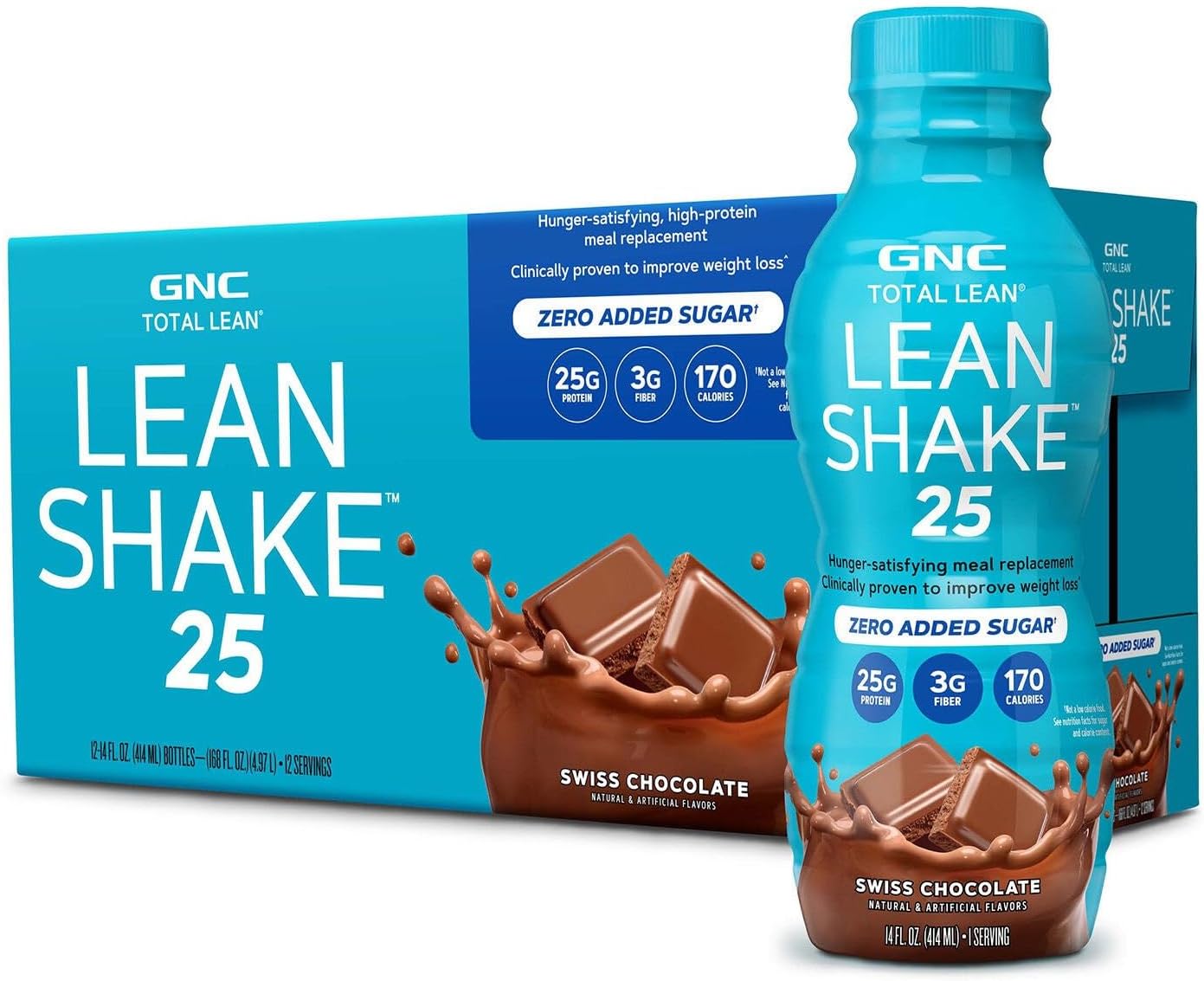 GNC Lean Shake 25 Protein Shake, Clinically Proven Weight Management, Meal Replacement, 25g Protein with Zero Added Sugar, Ready to Drink, Vanilla Bean, Pack of 12