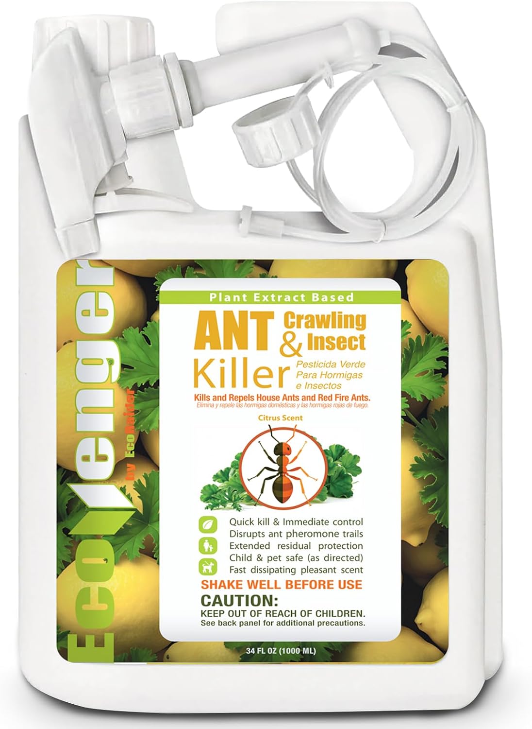 EcoVenger By EcoRaider Ant Killer & Crawling Insect Killer, 16 OZ Ready to Use, Indoor & Outdoor, Kills & Repels, Lasting Prevention, Natural & Non-Toxic Plant Based Formula, Pleasant Citrus Scent