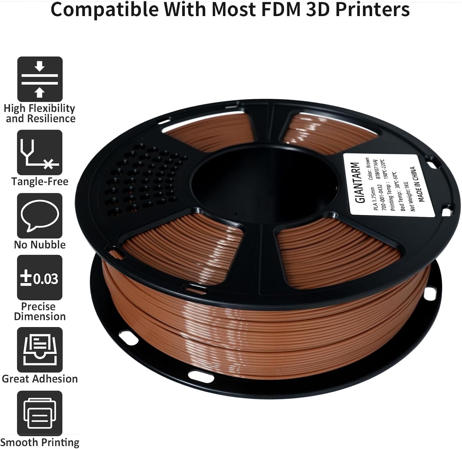 GIANTARM 3D Printer Filament, Silk Gold Pla Filament, 1Kg(2.2lbs) Spool, 1.75mm Dimension Accuracy +/- 0.03mm, 3D Printing Filament