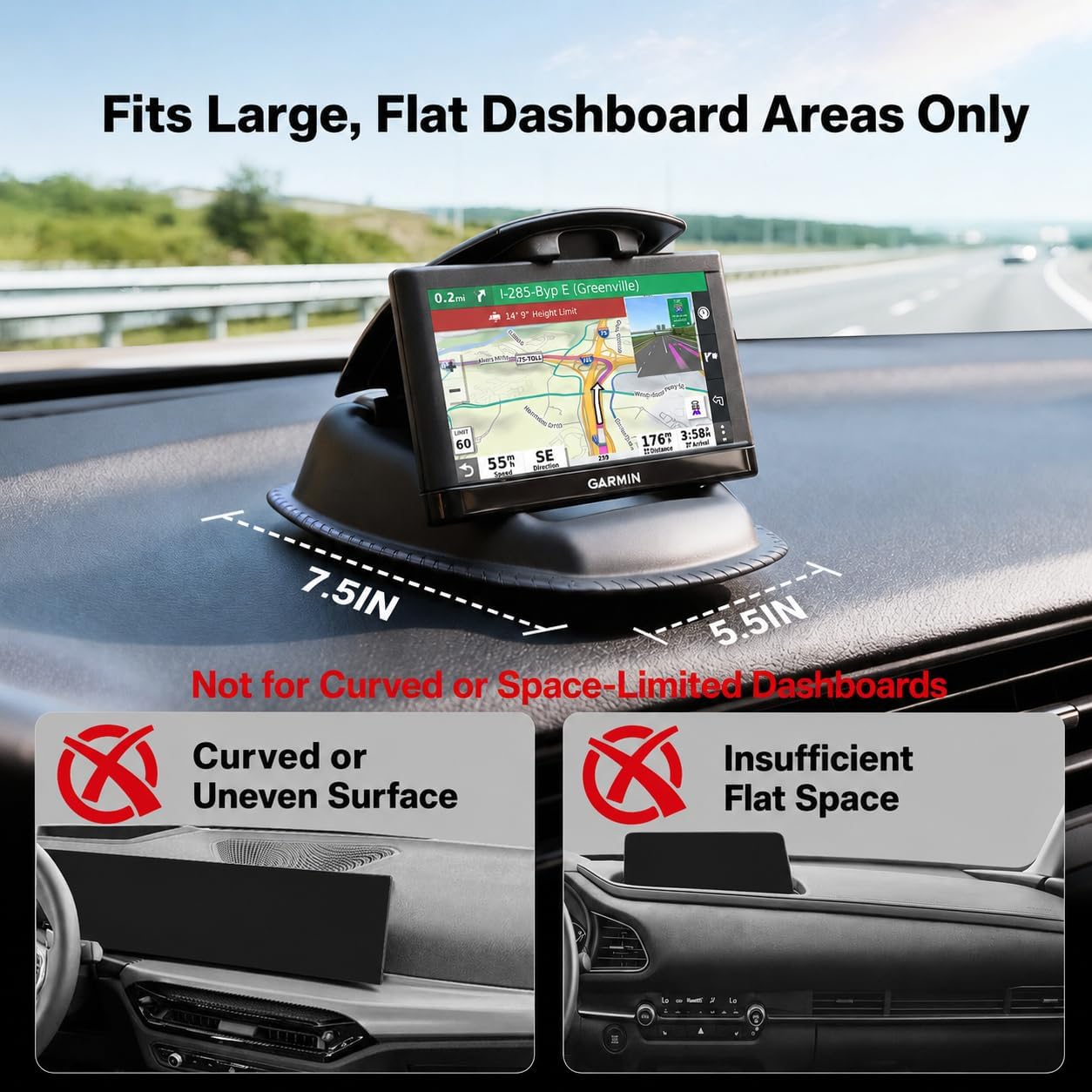APPS2Car GPS Holder for Car, Weighted Beanbag Dash Mount for Garmin | GPS Dash Mount for Garmin Nuvi, Drive, dēzl & TomTom, Fits 3.5"–6" GPS