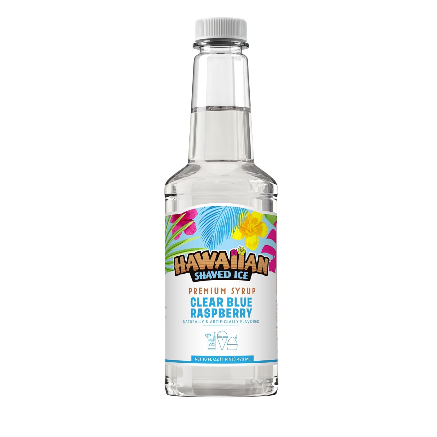 Hawaiian Shaved Ice Blue Raspberry Syrup - Made Nut Soy Dairy Free in the USA - Flavor Fluffy Shaved & Crunchy Snow Cone - Shelf Stable After Opening - Makes 8 Servings - 16 ounces