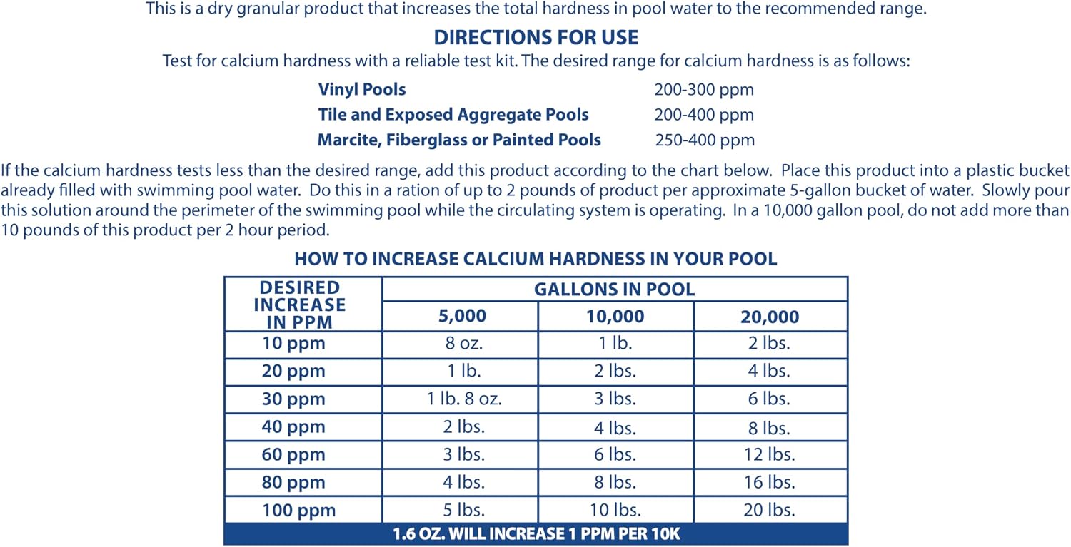 Pool Mate 25-Pounds Premium Calcium Hardness Increaser for Pools | Calcium Up, 100% Calcium Chloride, 8 ounces raises calcium hardness level 10 ppm per 5,000 gallons of water, Made in USA