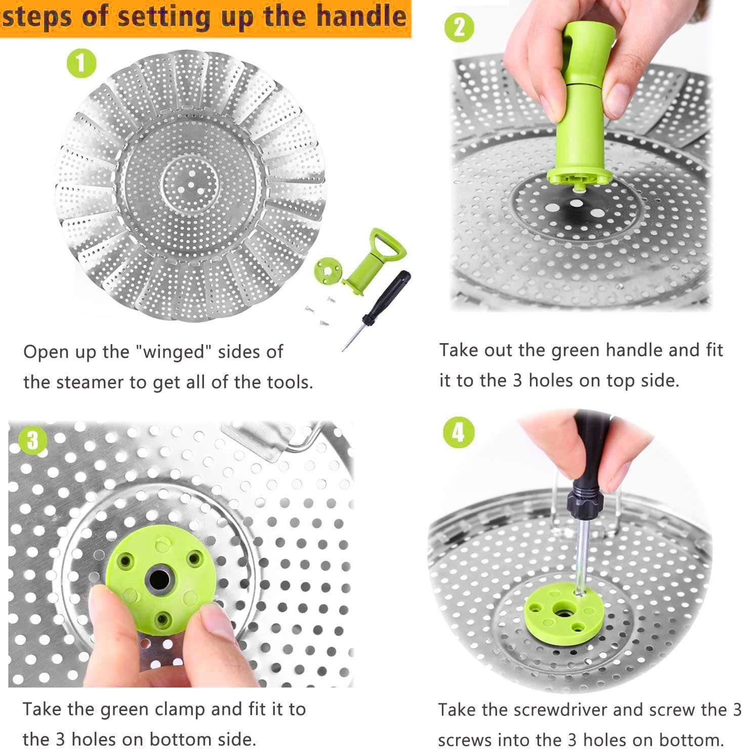 Vegetable Steamer Basket, Stainless Steel Folding Steamer Basket Insert for Veggie Fish Seafood Cooking