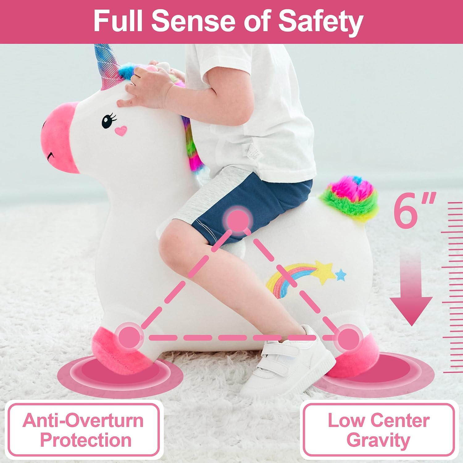 Bouncy Pals Toddler Horse Hopper Toy, Kids Outdoor Ride Bounce Farm Animal | Inflatable Bouncing Hopping Toy, Indoor Baby Plush Bouncer Horse, Birthday Gift for 18 Month 2 3 4 Year Old Child Boys Girls