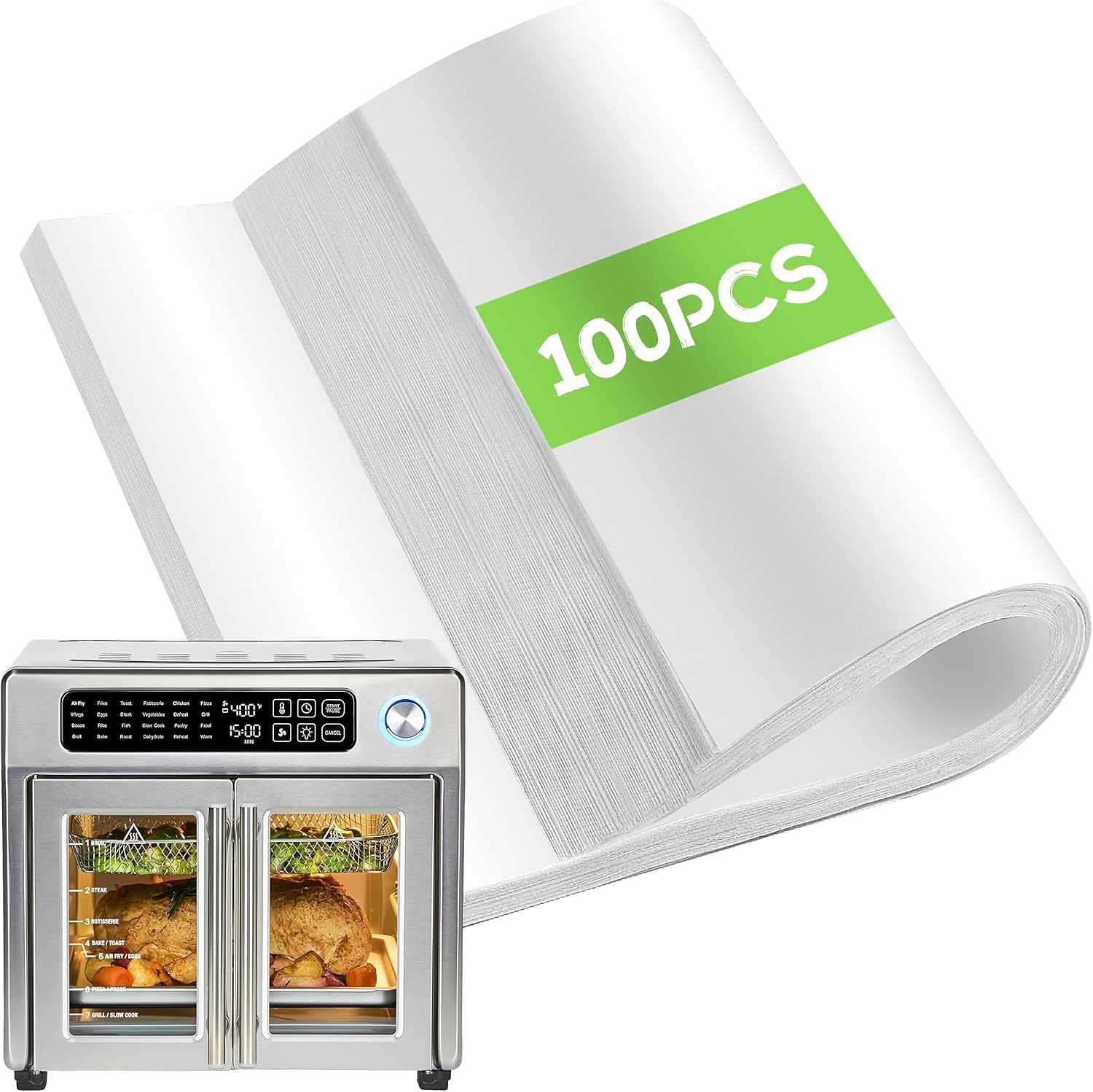 120PCS Air Fryer Liners Disposable for Emeril Lagasse 26QT Air Fryer | Unbleached Non-Stick Parchment Paper Sheets Accessories for Emeril Lagasse French Door 360 Air Fryer 26QT Toaster Oven