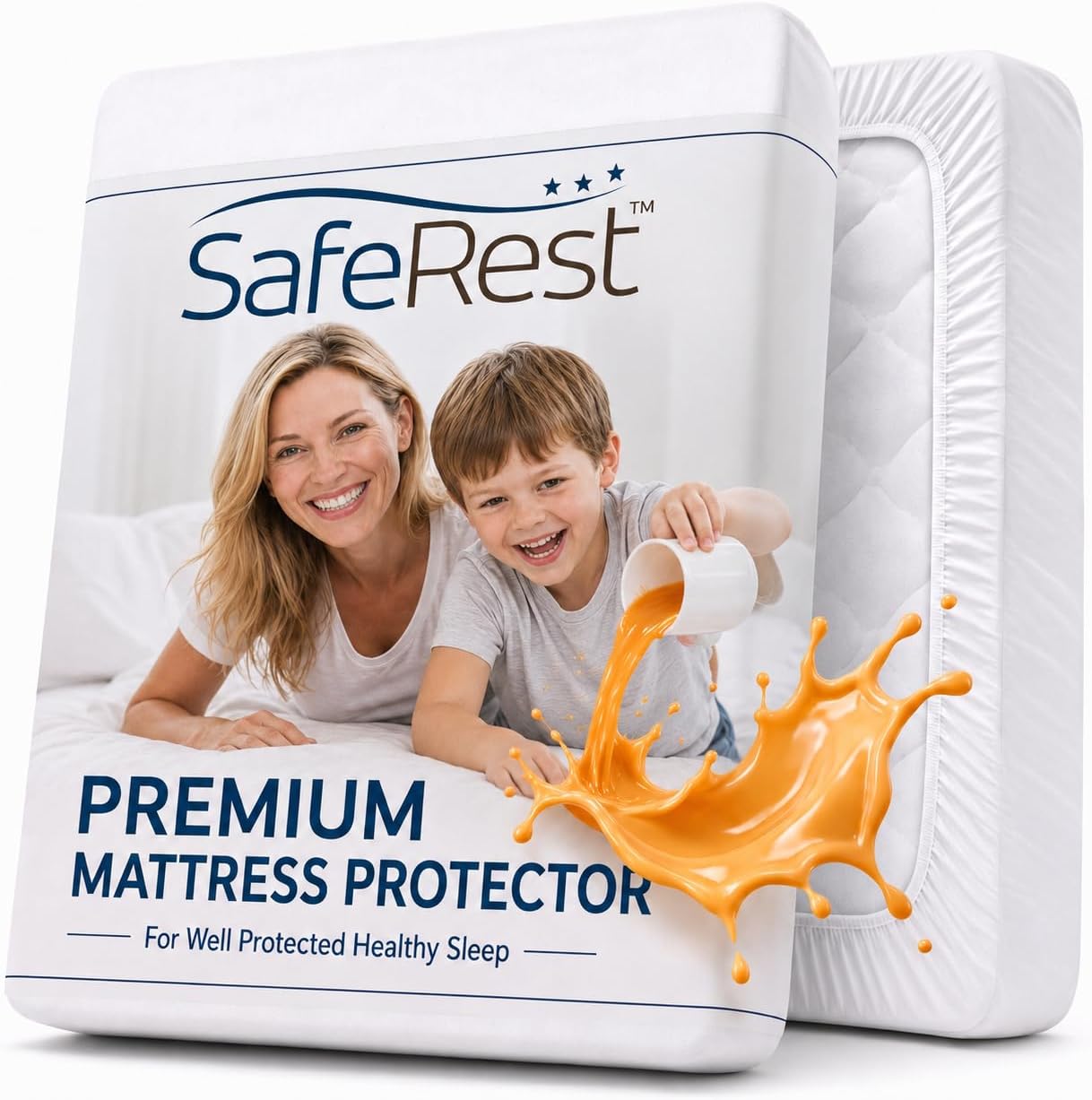SafeRest Waterproof Queen Size Mattress Protector | Fitted with Stretchable Pockets, Machine Washable Cotton Blend Mattress Cover for Bed