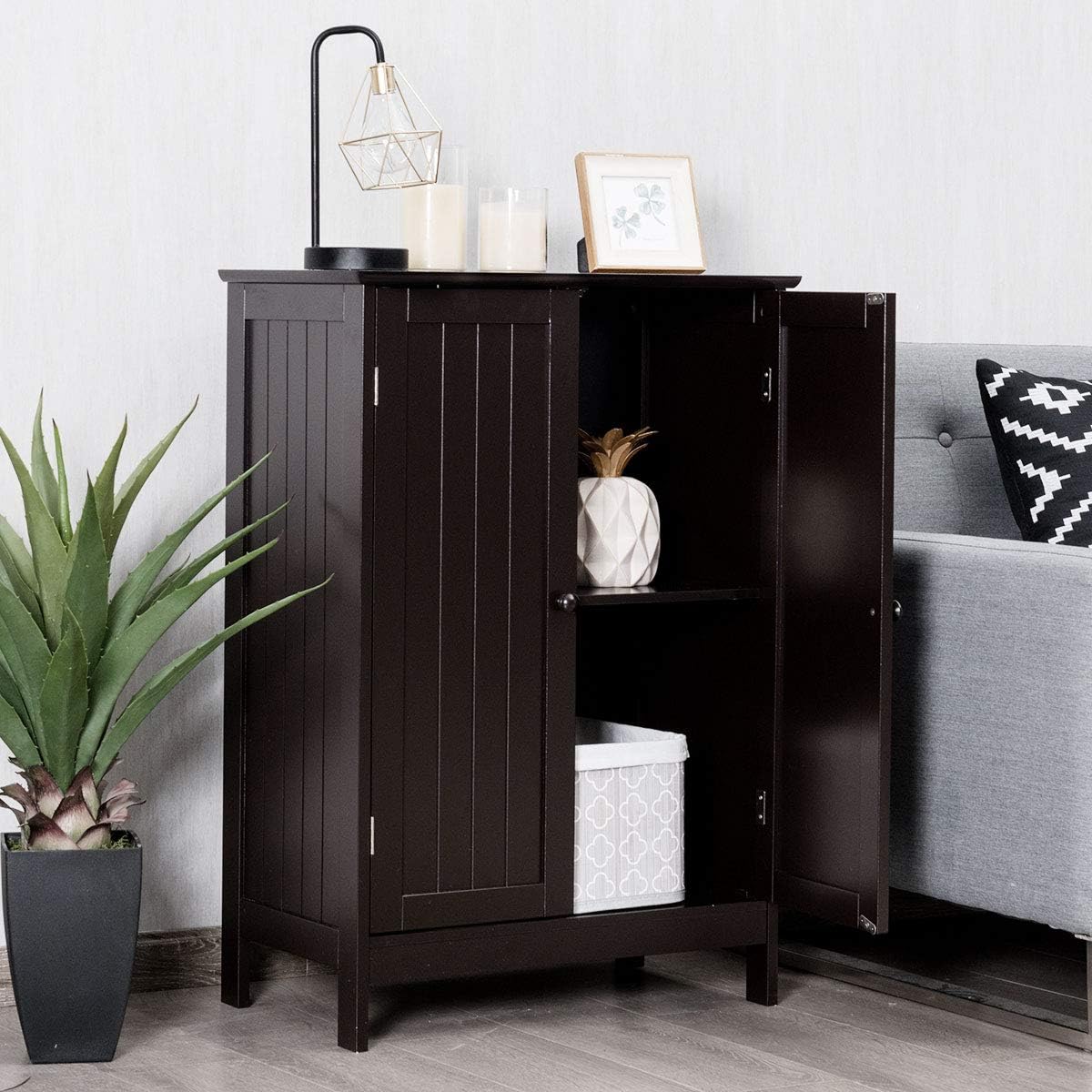 GLACER Bathroom Floor Cabinet, Wooden Storage Cabinet (White)