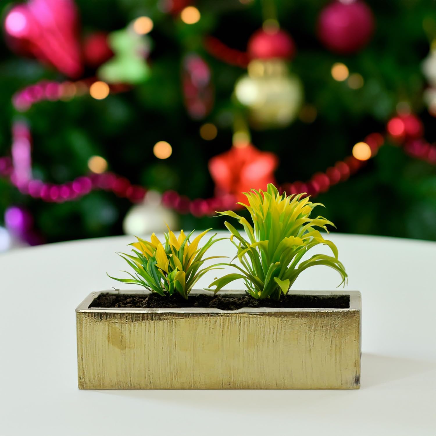 WGVI Long Rectangle Ceramic Planter Vase in White 14" x 4" x 4"H, Rectangular Box Block Terrarium Pot, Flower Arrangement, Tabletop Centerpiece