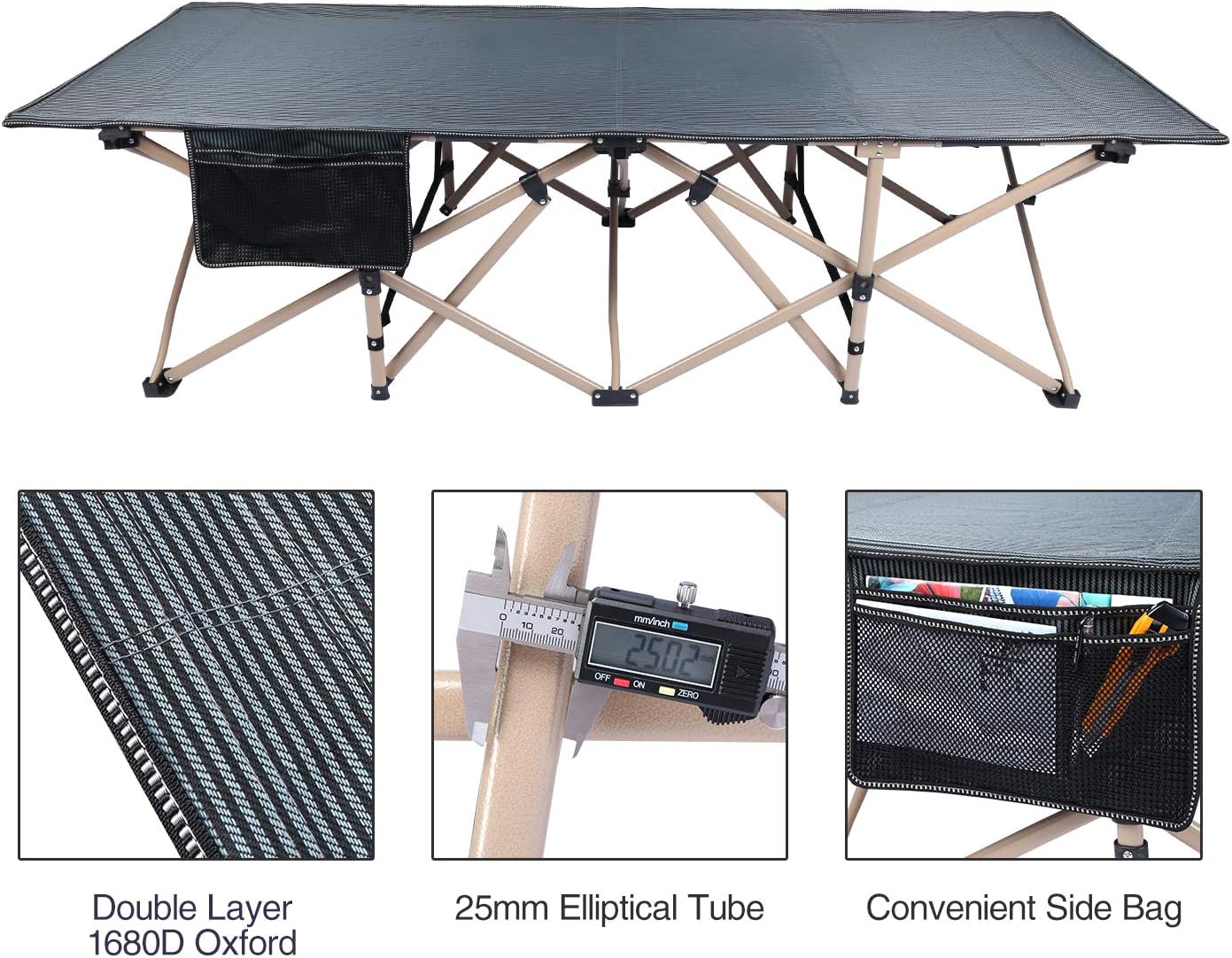 REDCAMP Oversized Camping Cots for Adults 500lbs, 33.5'' Extra Wide Tall Sleeping Cots Heavy Duty, XL Cots Portable for Outdoor Indoor Office