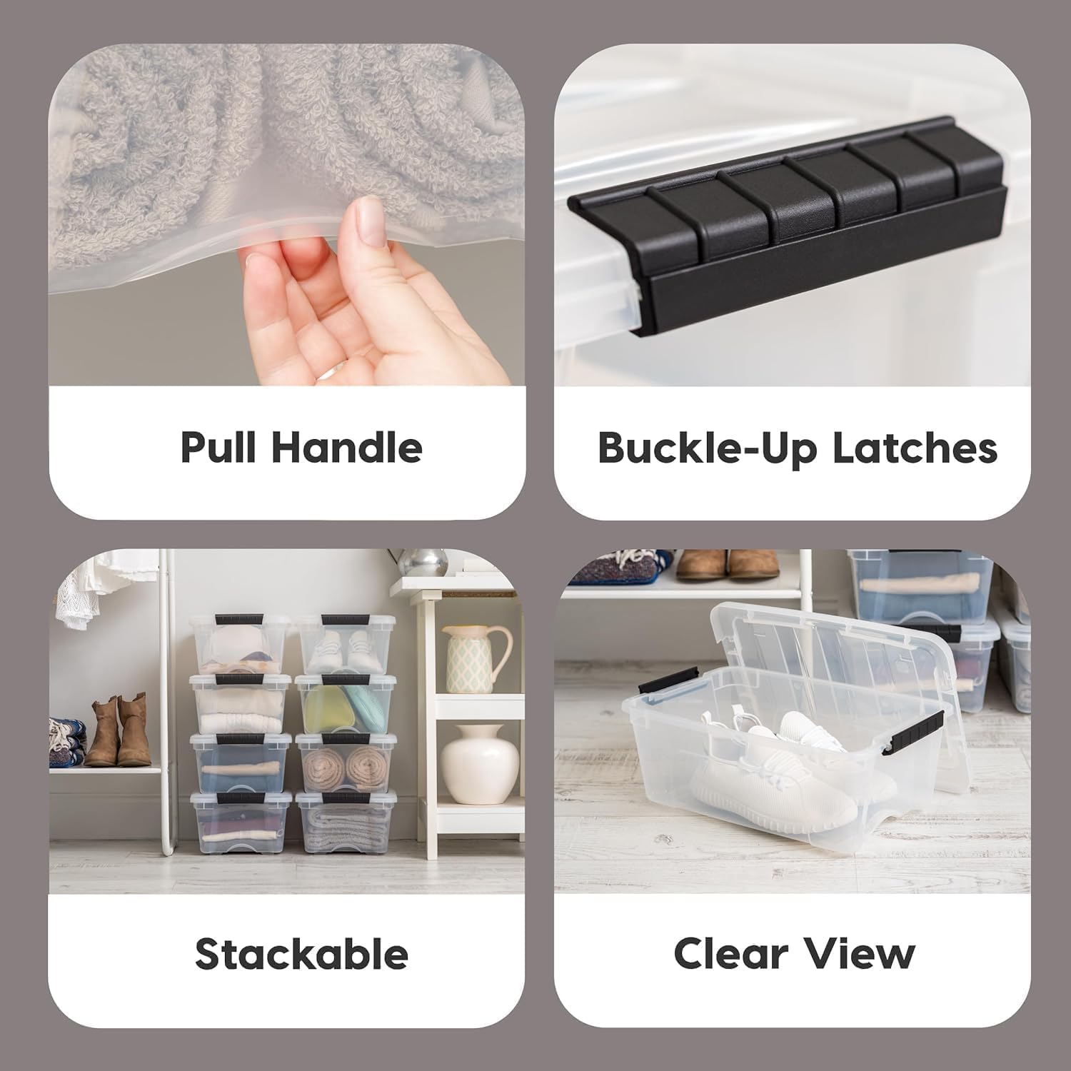 IRIS USA 6-Pack 54 Quart Storage Bins with Lids, Clear | Transparent design makes contents easy to find. Perfect for moving, blankets, clothing, and garage storage. Nestable design