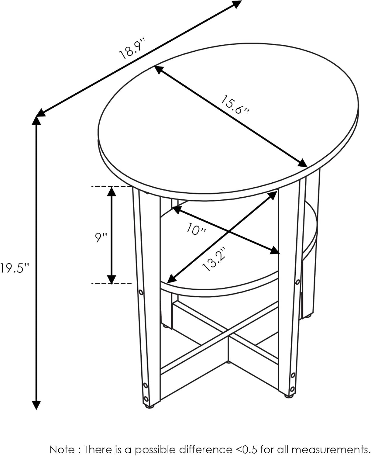 Furinno SIMPLE DESIGN Side Table, 2-Tier Modern End Table with Soft Edges, Open Shelves Night Stand, Bedside Table, for Living Room, Bedroom, French Oak