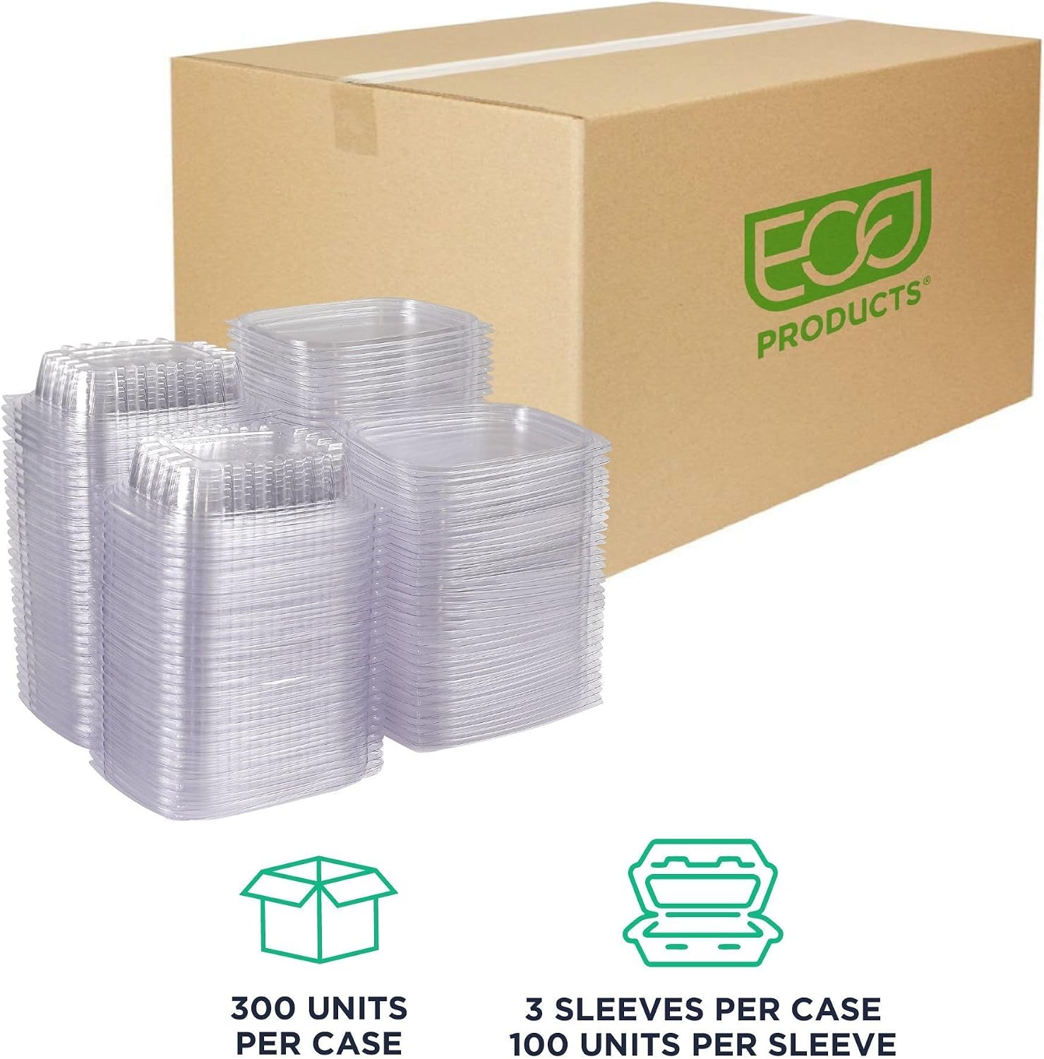 Eco-Products EPRC32 Renewable & Compostable Rectangular Deli Containers - 32oz., 50 Per Pack (Case of 4 Packs), clear