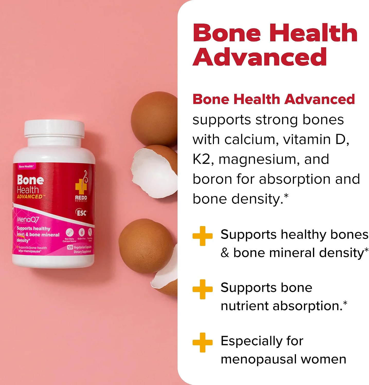 Redd Remedies, Bone Health Advanced, Vitamin D3 and Calcium for Strong Bone Support, 120 Vegetarian Capsules
