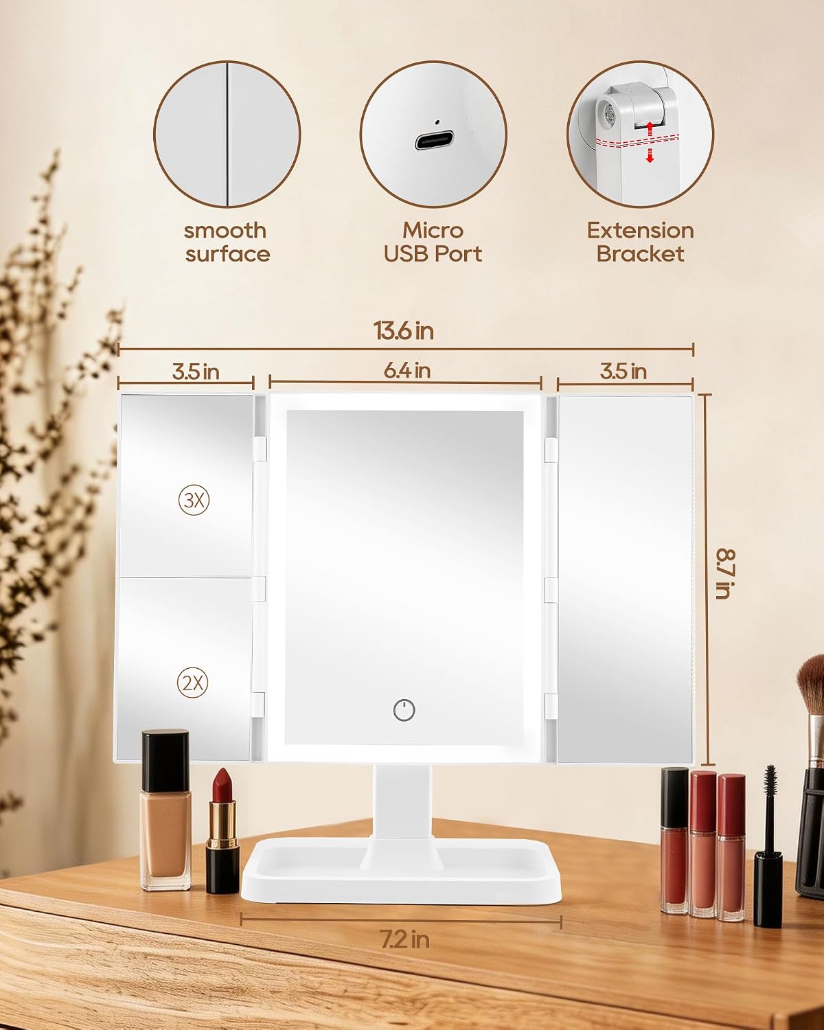 BWLLNI Lighted Makeup Mirror, White Vanity Mirror with Lights,9 LED Bulbs