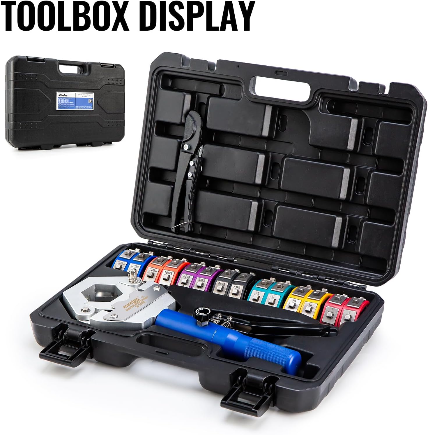 Hydraulic Hose Crimper AC Crimping Tool for Barbed & Beaded Hose Fittings | 7 Die Set for Air Conditioning Repair | IG-71500