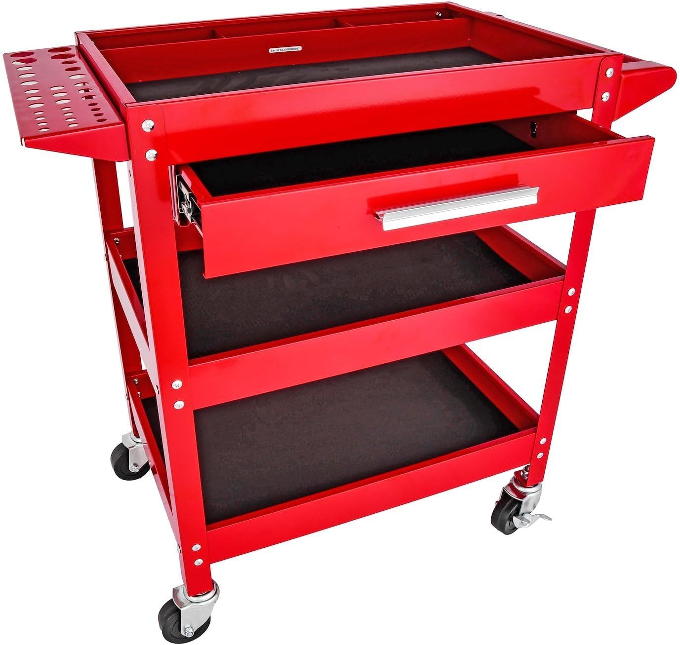 3-Shelf Shop Cart [200 lb. Capacity, Red] | 3-Shelf Shop Cart for let you easily move tools around your shop; steel and rubber construction