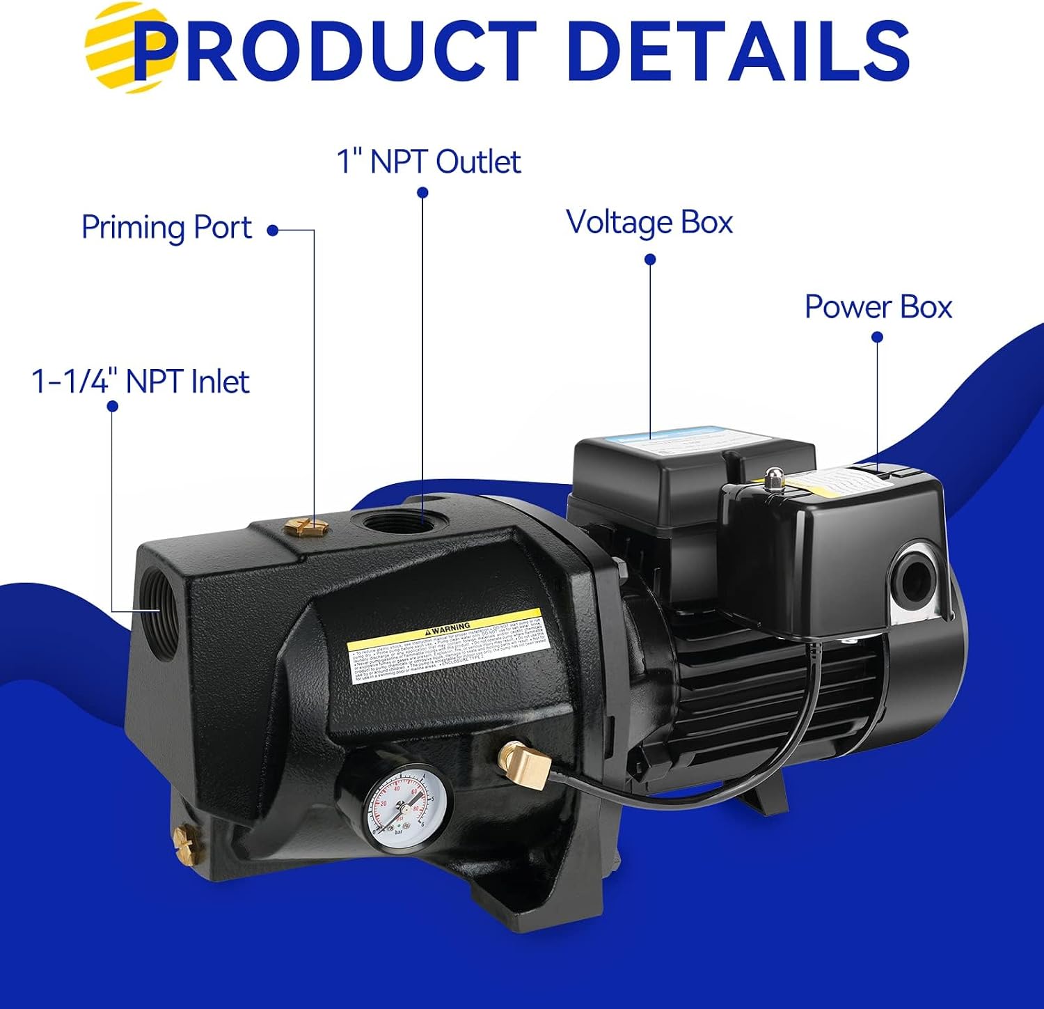Shallow Well Jet Pump,Cast Iron, Well Depth Up to 25ft, 115V/230V Dual Voltage, Automatic Pressure Switch