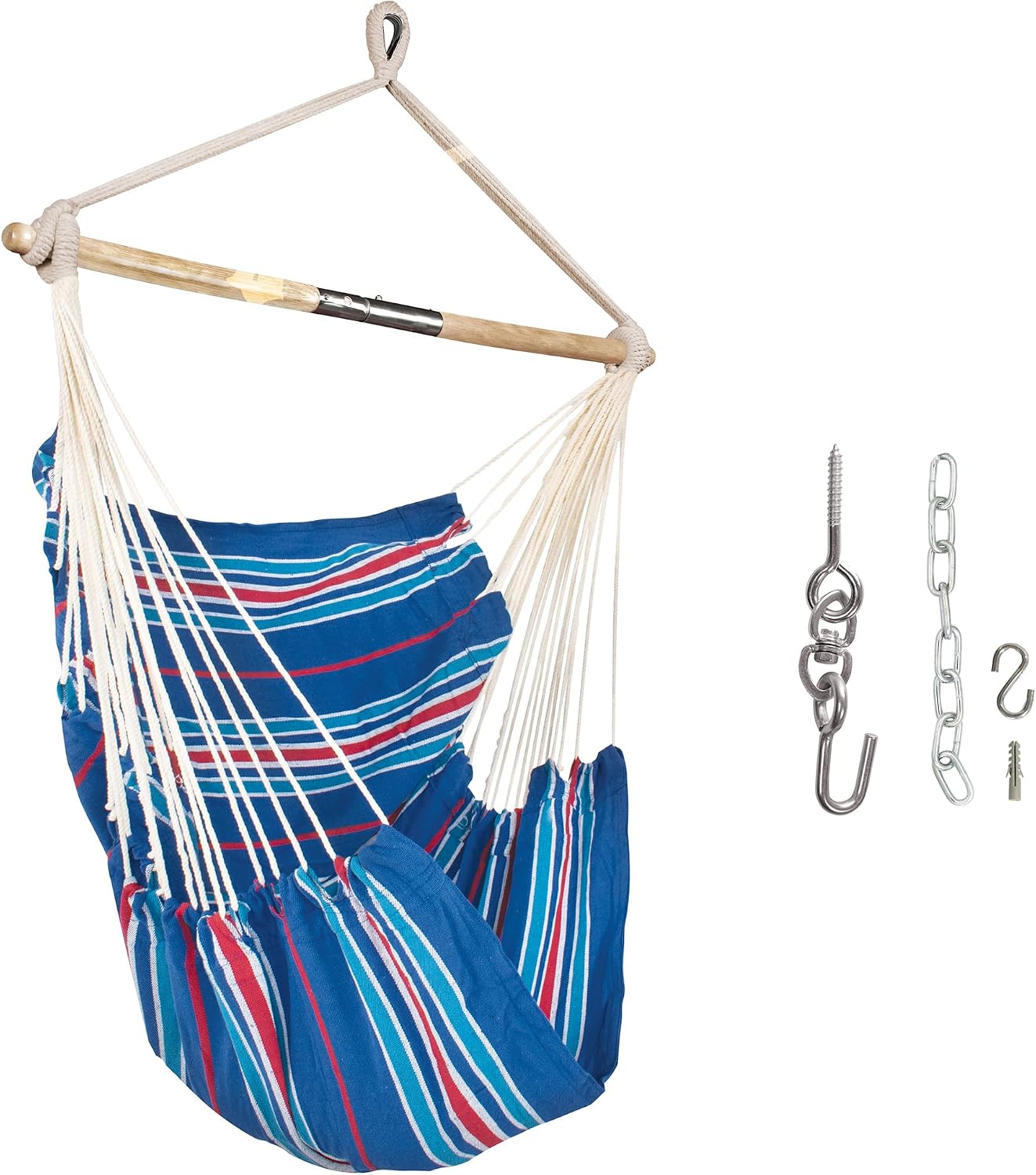 Bliss Hammocks BHC-412NT Island Rope Hammock Chair, Eco Friendly & Hand Woven, Varnish Coated 40 Inch Wood Spreader, Easy to Hang w/Included Hanging Kit, Supports up to 265 pounds, Natural Rope