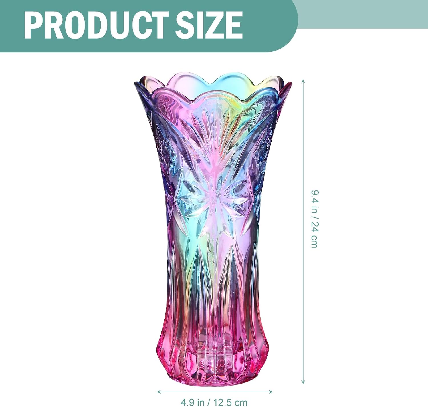 Rainbow Glass Vase Wide Mouth Glass Colorful Vase for Bookshelf Dinner Table Indoor Office Desktop Meeting Room Bathroom Countertop Iridescent