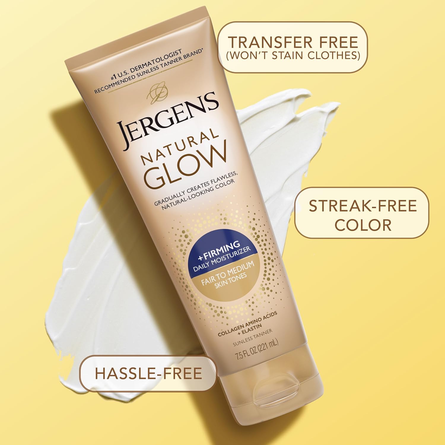 Jergens Natural Glow +Firming Self Tanner Body Lotion, Fair to Medium Skin Tone, Sunless Tanning Moisturizer with Collagen and Elastin. Helps to Visibly Reduce Cellulite, 7.5 Fl Oz | Sunless Tanning Moisturizer, Collagen and Elastin Formula, Reduces Cell…