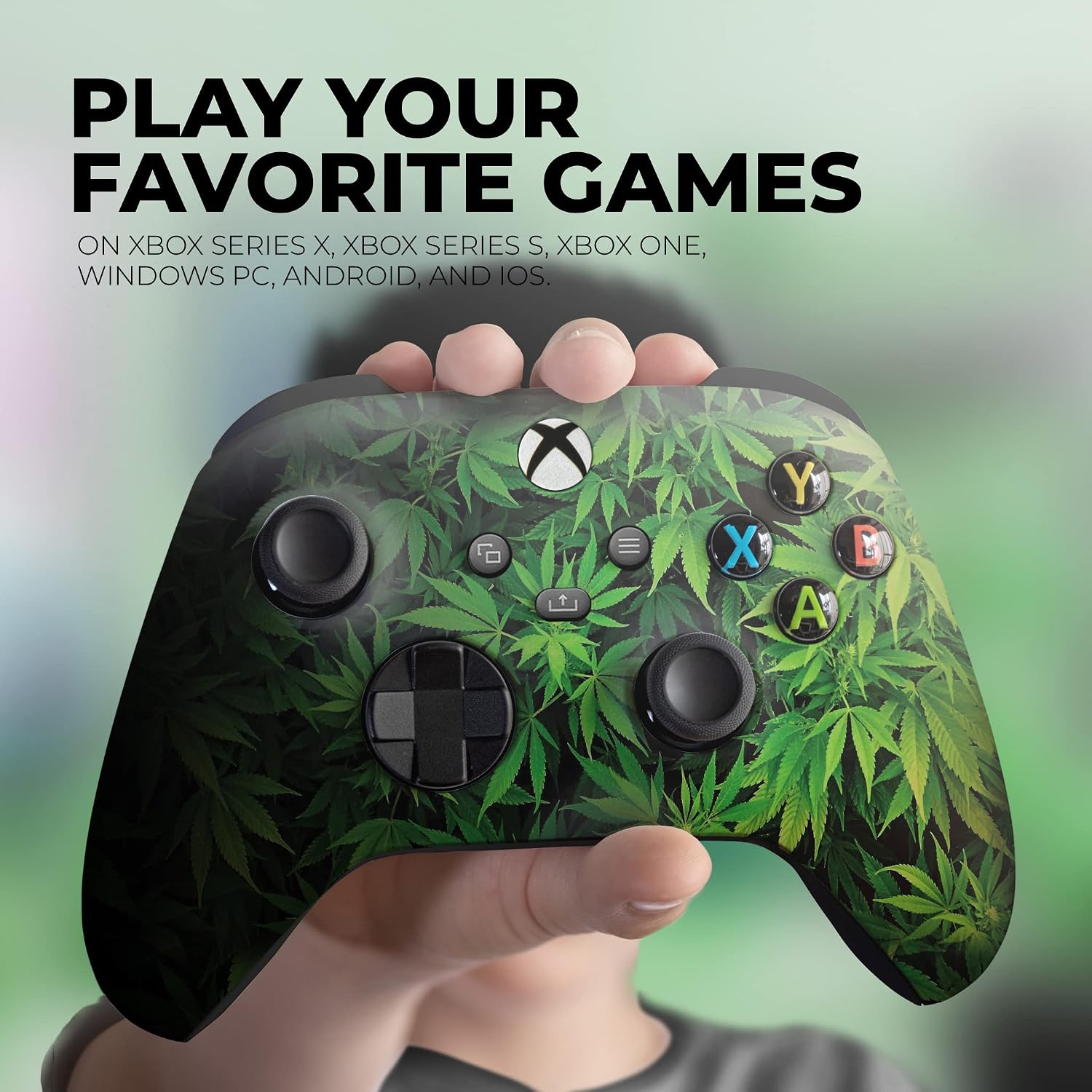 DreamController Green Weed Grass Custom X-box Controller Wireless compatible with X-box One/Series X/S Proudly Customized in USA with Permanent