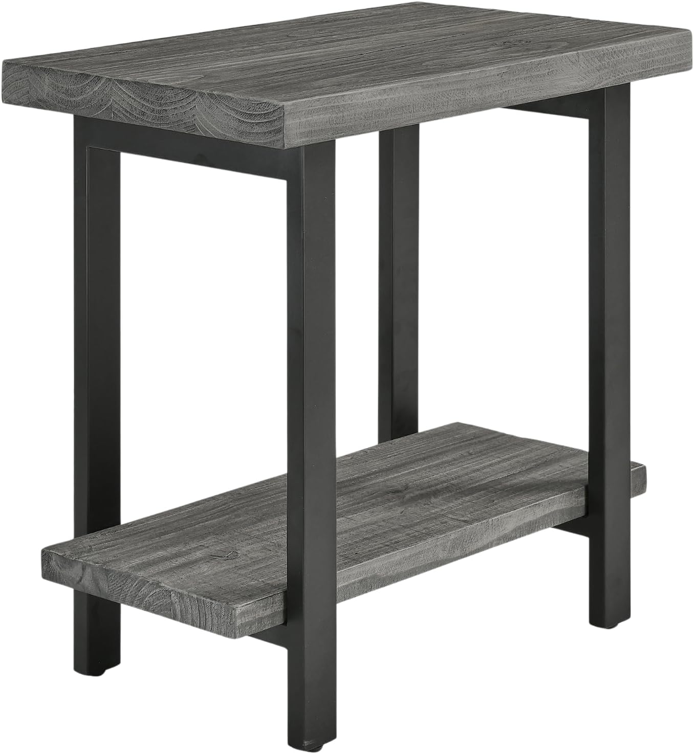 Alaterre Furniture Pomona Solid Wood 2-Tier End Table, Rustic Brown, 27” | Nightstand with Storage Shelf and Metal Legs, Industrial Farmhouse Chair Side Table for Living Room or Bedroom