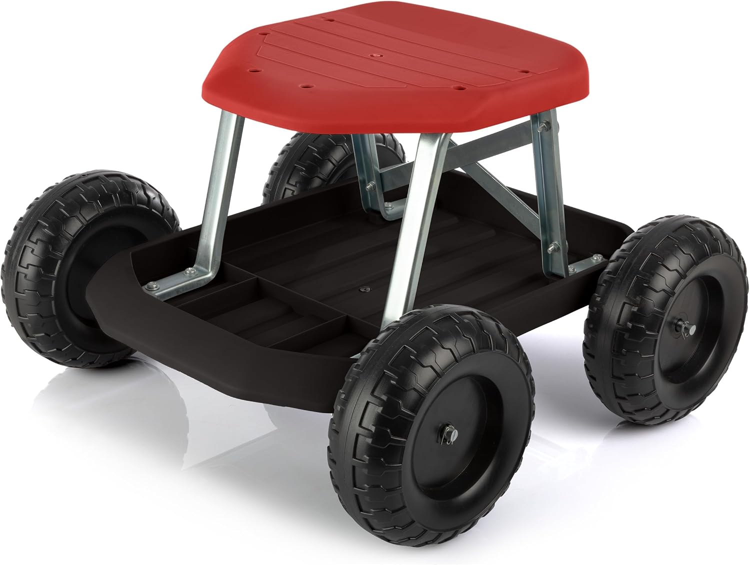 Pure Garden Rolling Garden Seat with Wheels and Tool Tray, Black/Green | Gardening Stool Garden Cart Scooter with Storage for Yard Tools