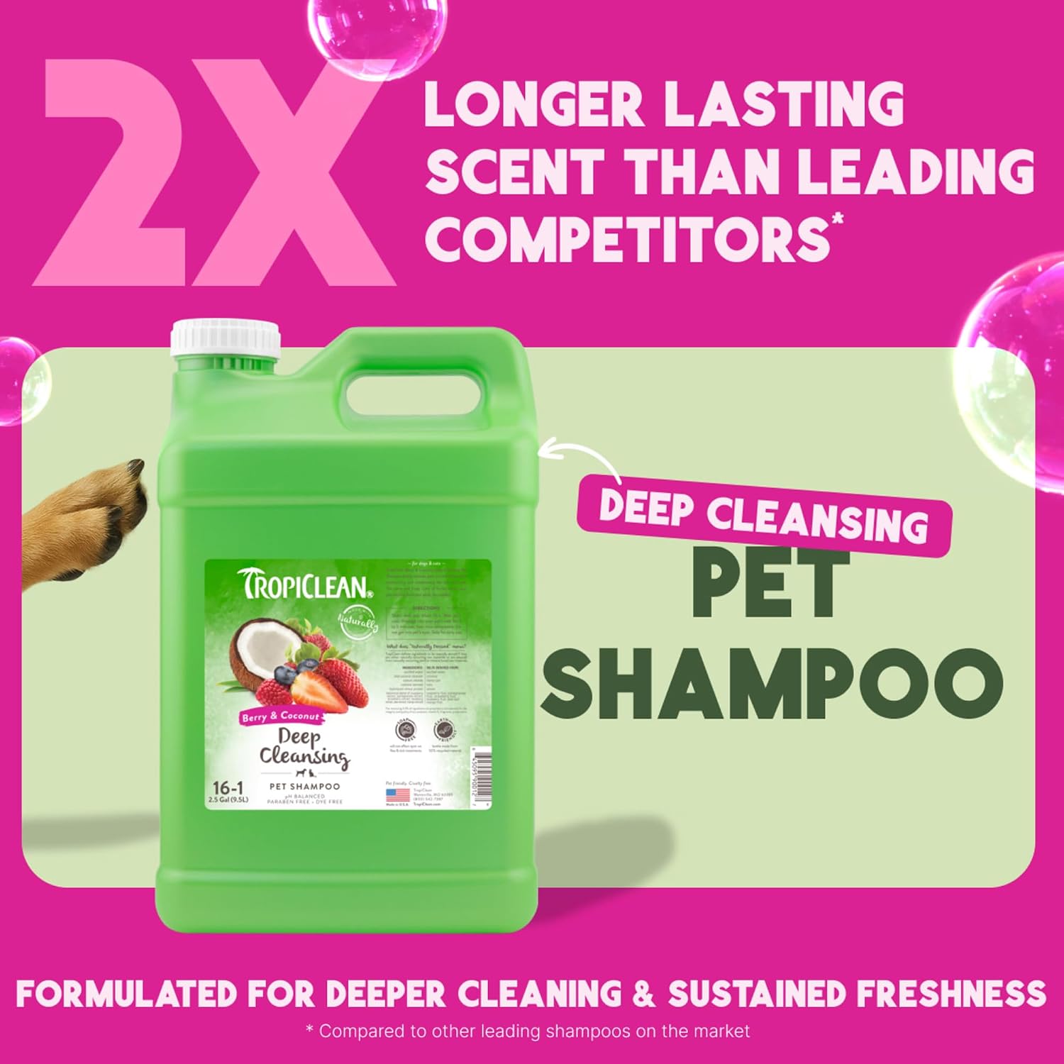 TropiClean Deodorizing Dog Shampoo, Berry & Coconut Scent, 2.5 Gallon