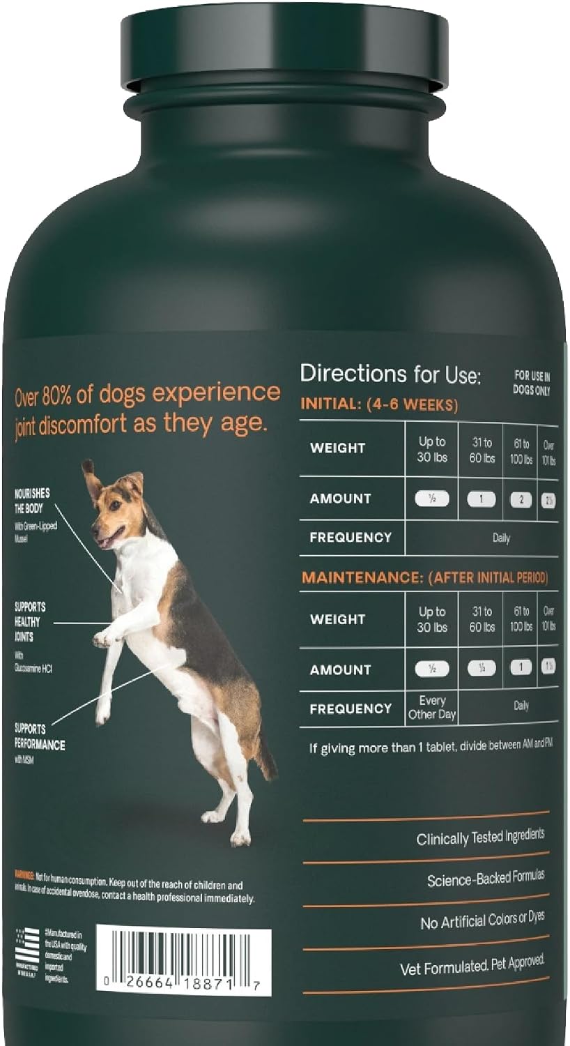 VetriScience Glycoflex 3 Clinically Proven Hip and Joint Supplement for Dogs - Maximum Strength Dog Supplement with Glucosamine, MSM, Green Lipped Mussel & DMG - 120 Count