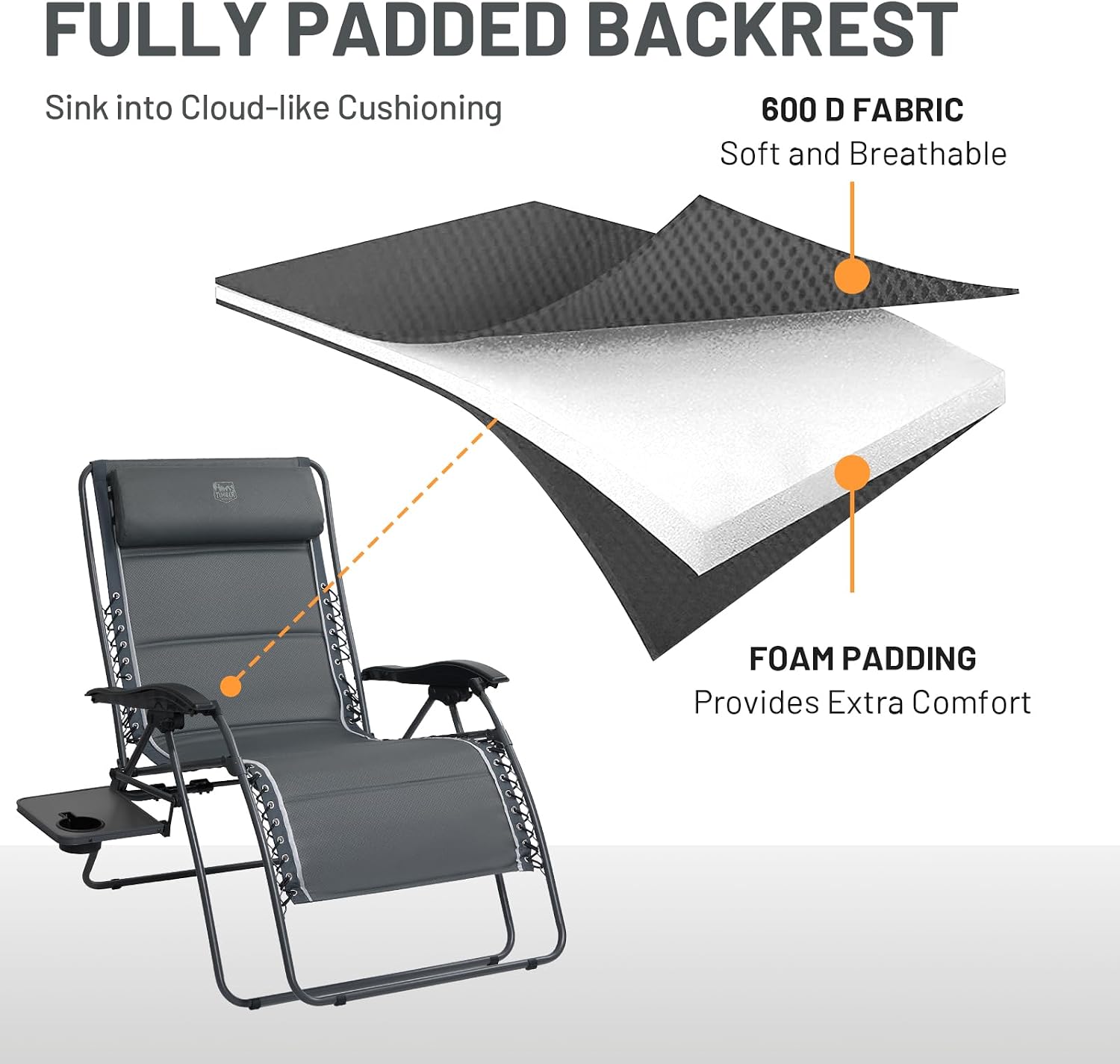 TIMBER RIDGE XXL Oversized Zero Gravity Chair, 33" Wide, 500 lb, Gray