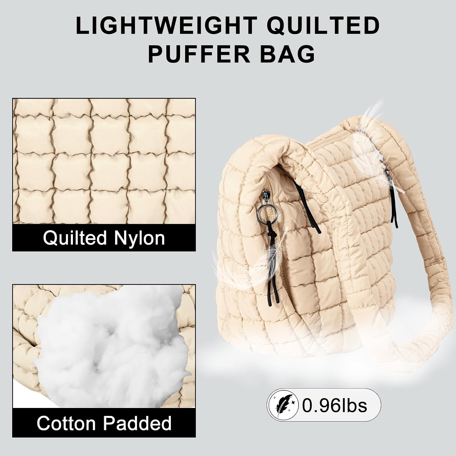 Puffer Tote Bag for Women Large Quilted Puffy Lightweight Carryall Crossbody Tote Bag for Women
