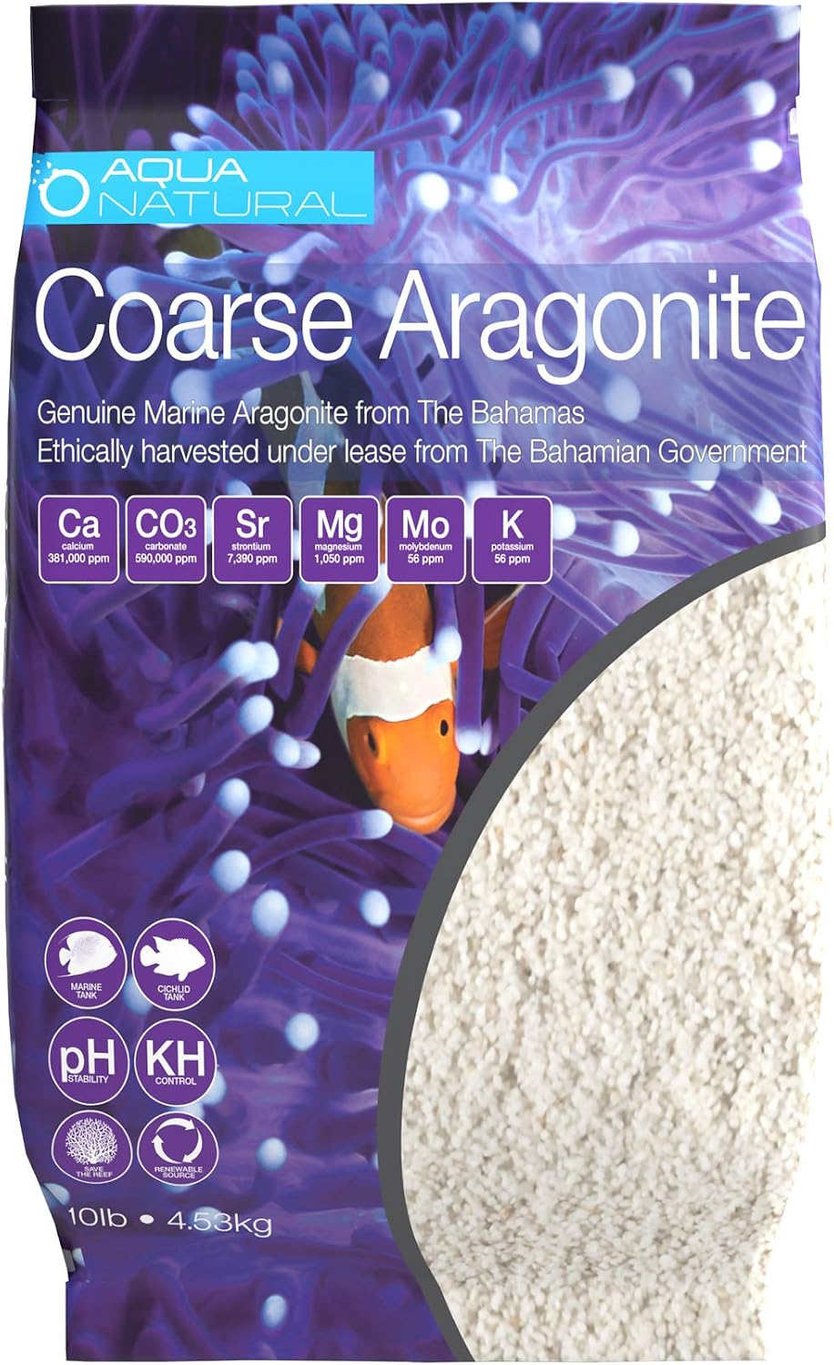 Aqua Natural Aquarium Sand, Coarse Aragonite, 10lb