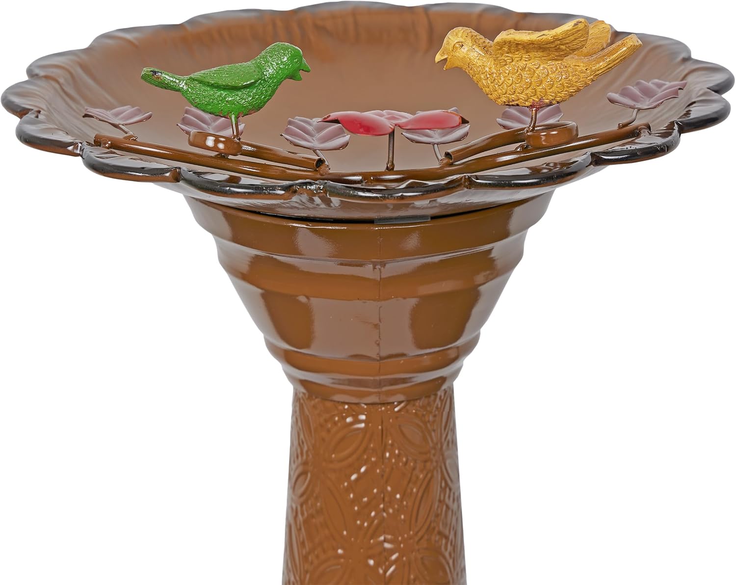 Alpine Corporation - 28" Tall Outdoor Metal Birdbath with Birds and Leaves Yard Statue Decoration, Red – Stunning Garden Accent to Attract Birds - Durable Construction for Patio, Deck, or Yard