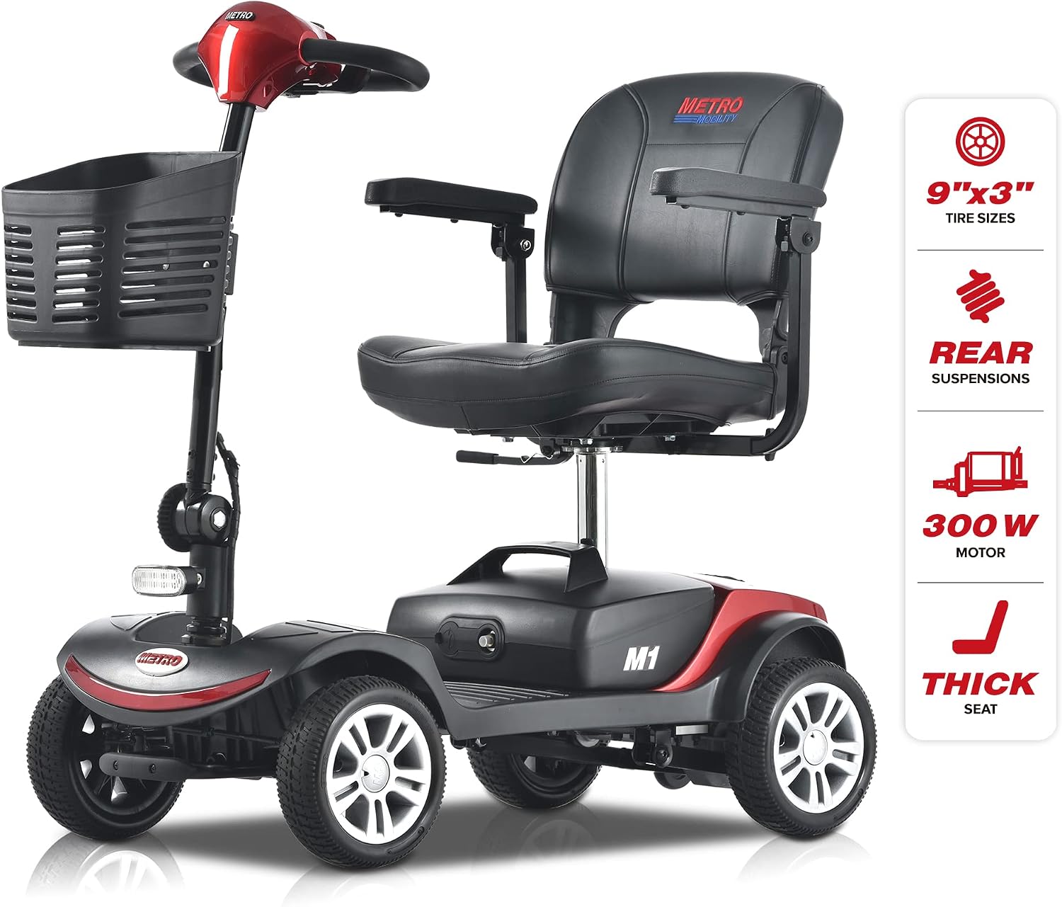 Metro Mobility 4 Wheel Powered Mobility Scooter for Seniors - 300 lbs Capacity Electric Mobility Scooter for Adults - Long Range Power Extended