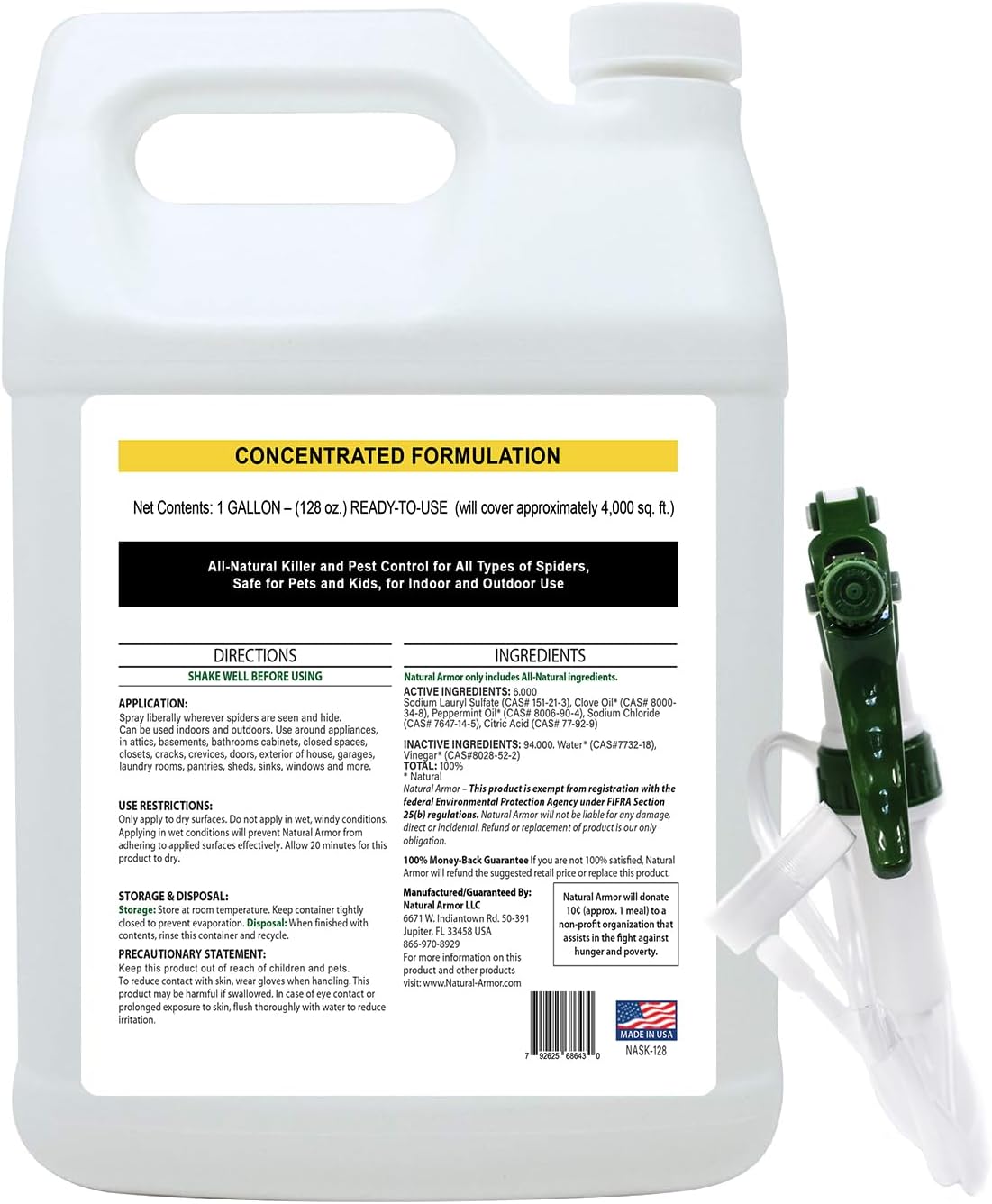 Natural Armor Spider Killer & Repellent - 1 Gallon (128 oz) w/Sprayer