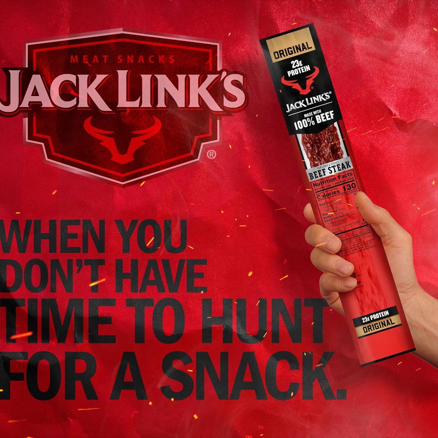 Jack Link's Beef Steak, Original - Protein Snacks, Jerky Meat Snack with 23g of Protein, Made with 100% Beef, Individually Wrapped Bulk Snack Pack, Keto Friendly - 2 Oz. (12 Count)