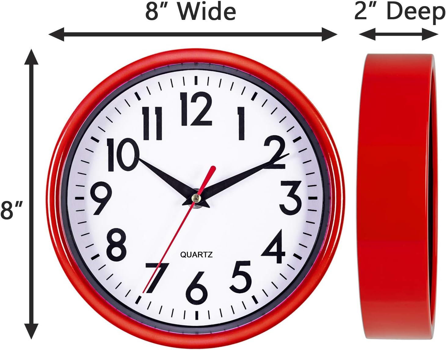 Bernhard Products Silver Wall Clock 8" Silent Non-Ticking Quality Quartz Battery Operated Clock for Home Kitchen Bedroom Bathroom Classroom Nursery