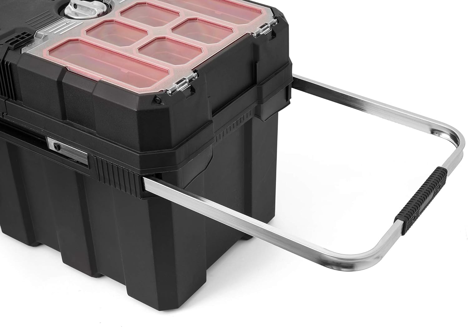 Keter Masterloader Resin Rolling Tool Box with Locking System and Removable Bins – Perfect Organization and Storage Chest for Power Drill, Tape Measure, and Screwdriver Set, Black | Black, Heavy Duty, Weatherproof, All Terrain Wheels, Durable, Easy Slide…