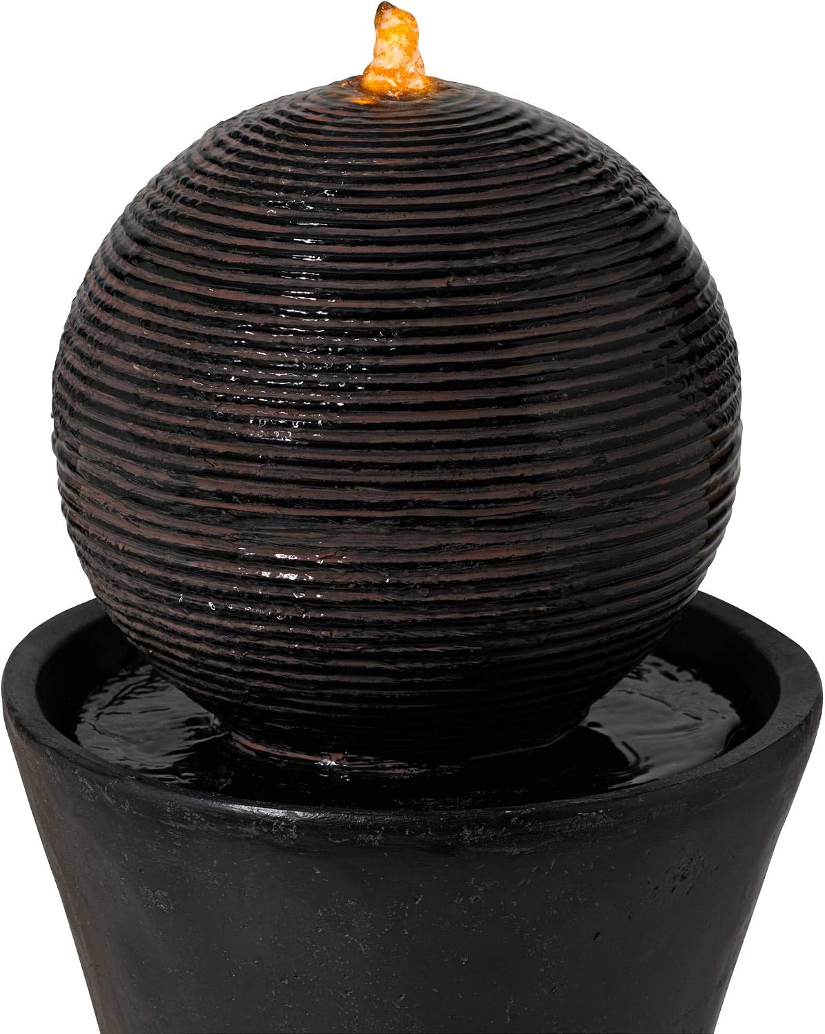 John Timberland Dark Sphere 35 1/2" High LED Pillar Indoor Bubbler Fountain | Large Zen Modern Outdoor Decor Faux Stone Floor with Light Ball Water