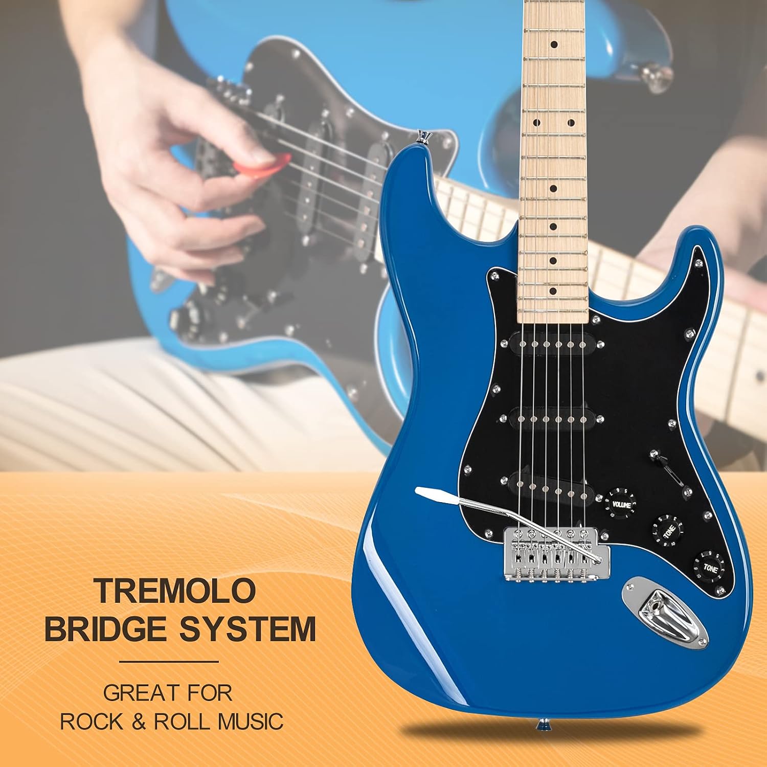 GLARRY Full Size Electric Guitar for Music Lover Beginner with 20W Amp and Accessories Pack Guitar Bag (DARK BLUE, 39" Right Handed)